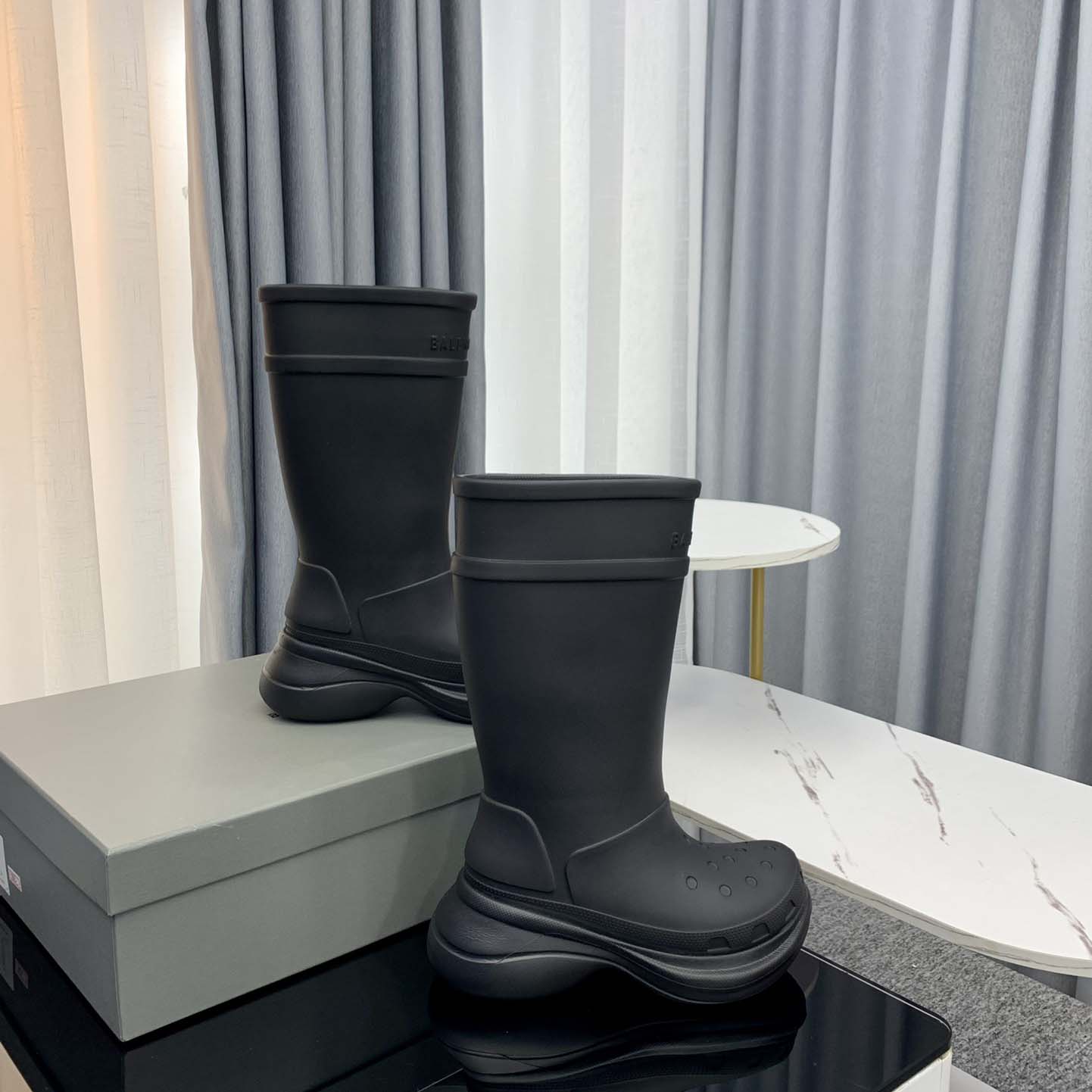 Balenciaga Crocs™ Boot In Black Rubber - DesignerGu