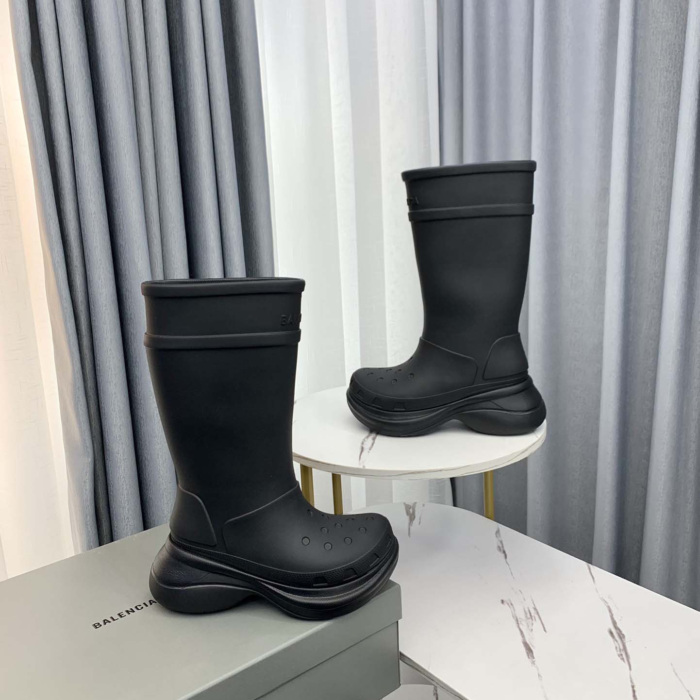 Balenciaga Crocs™ Boot In Black Rubber - DesignerGu