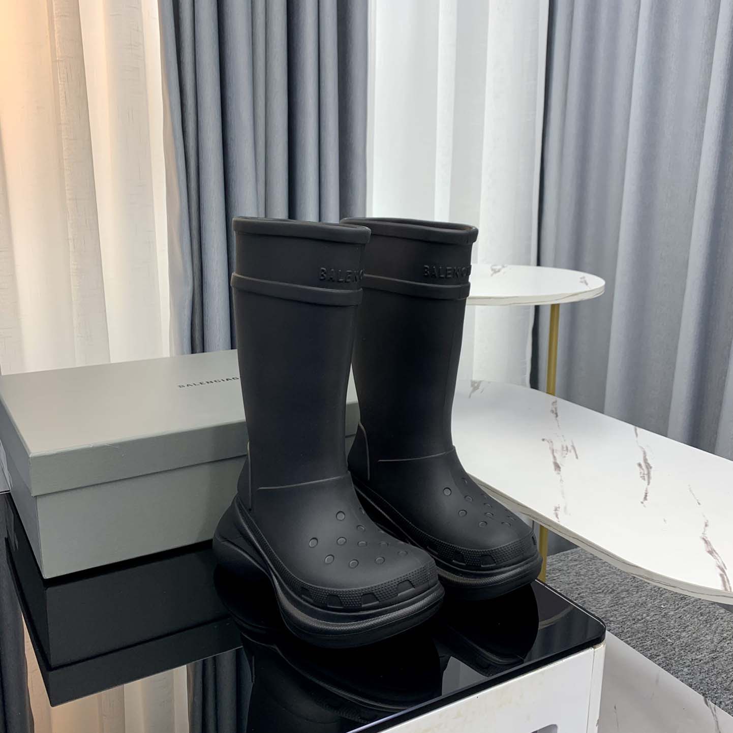 Balenciaga Crocs™ Boot In Black Rubber - DesignerGu
