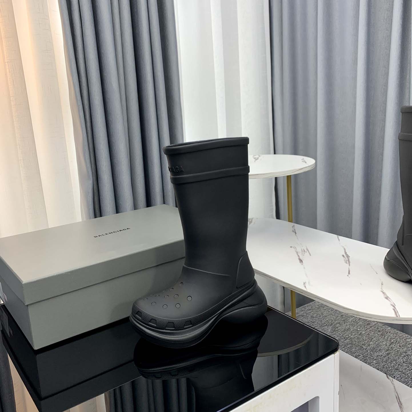 Balenciaga Crocs™ Boot In Black Rubber - DesignerGu