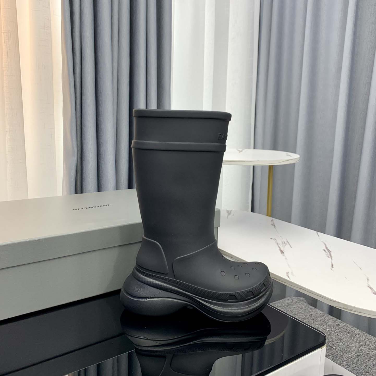 Balenciaga Crocs™ Boot In Black Rubber - DesignerGu