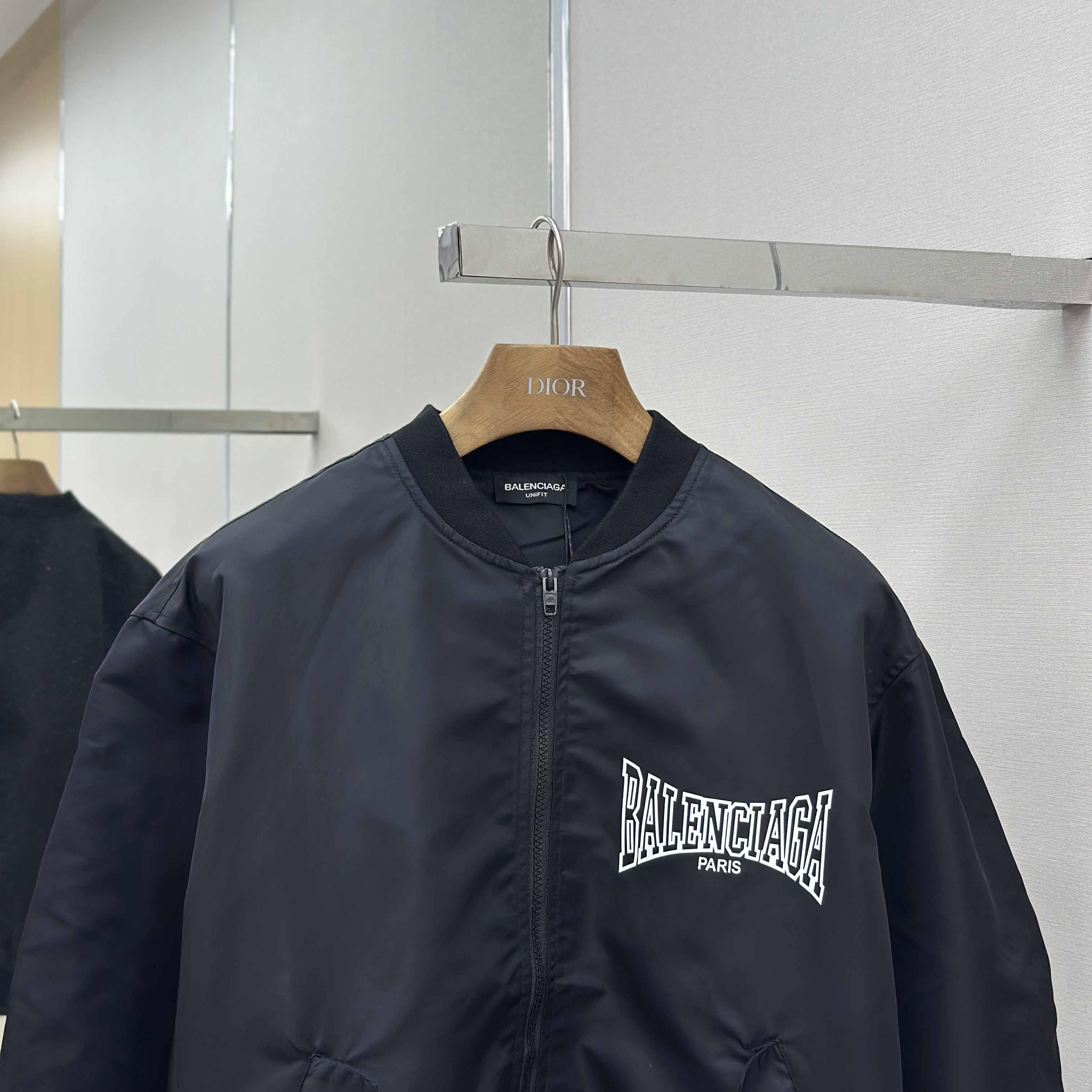 Balenciaga Men's Black Oversize Nylon Varsity Jacket - DesignerGu