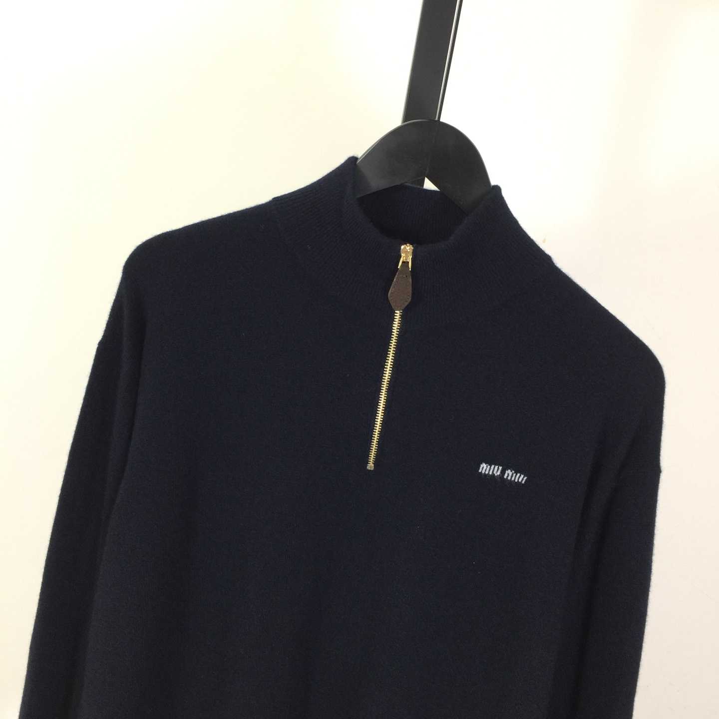 Miu Miu Cashmere And Leather Zipper Sweater - DesignerGu