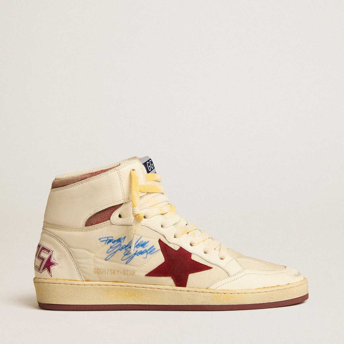 Golden Goose Sky-Star In Beige Nylon And Nappa With Pomegranate Suede Staal - DesignerGu