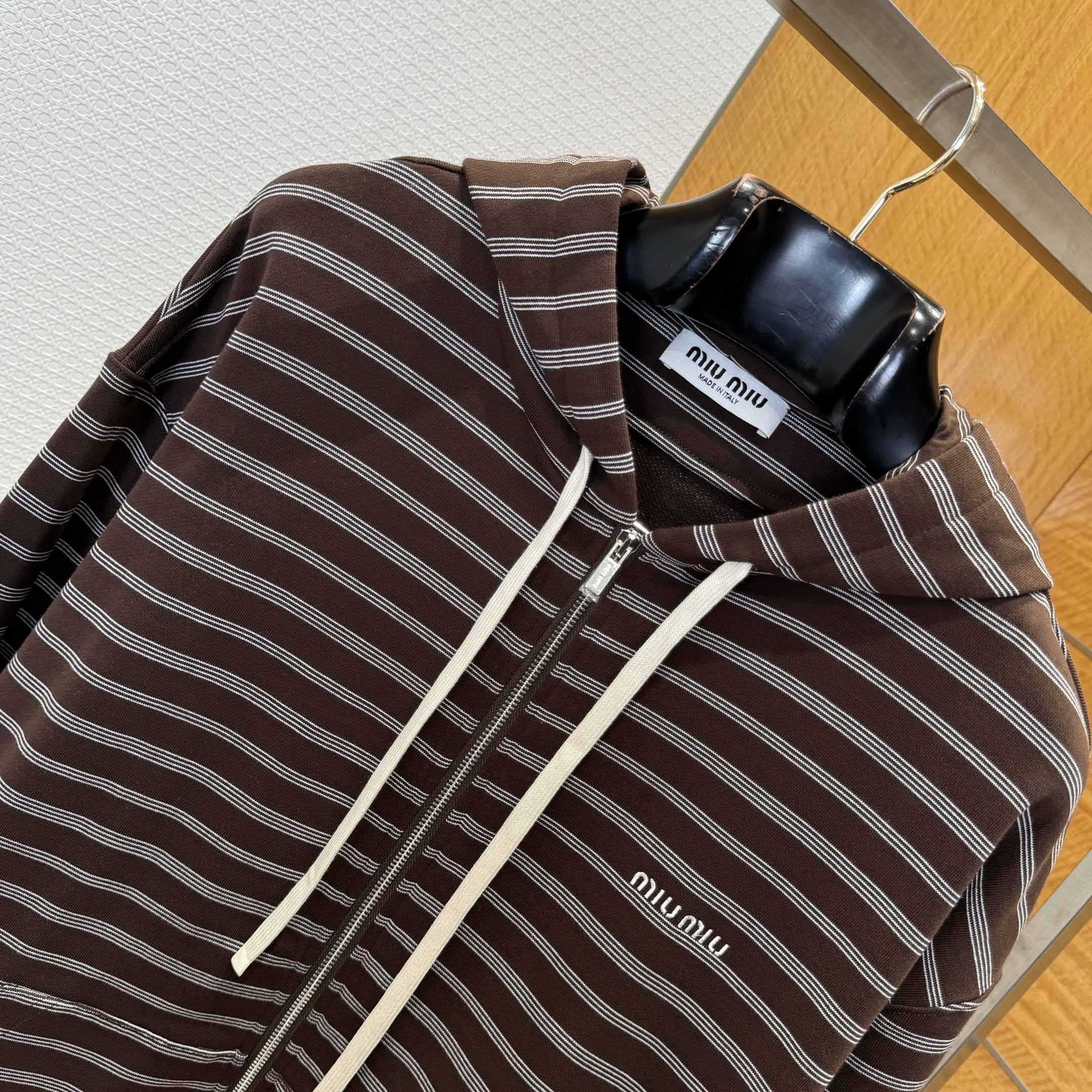 Miu Miu Striped Cotton Fleece Hoodie Jacket - DesignerGu