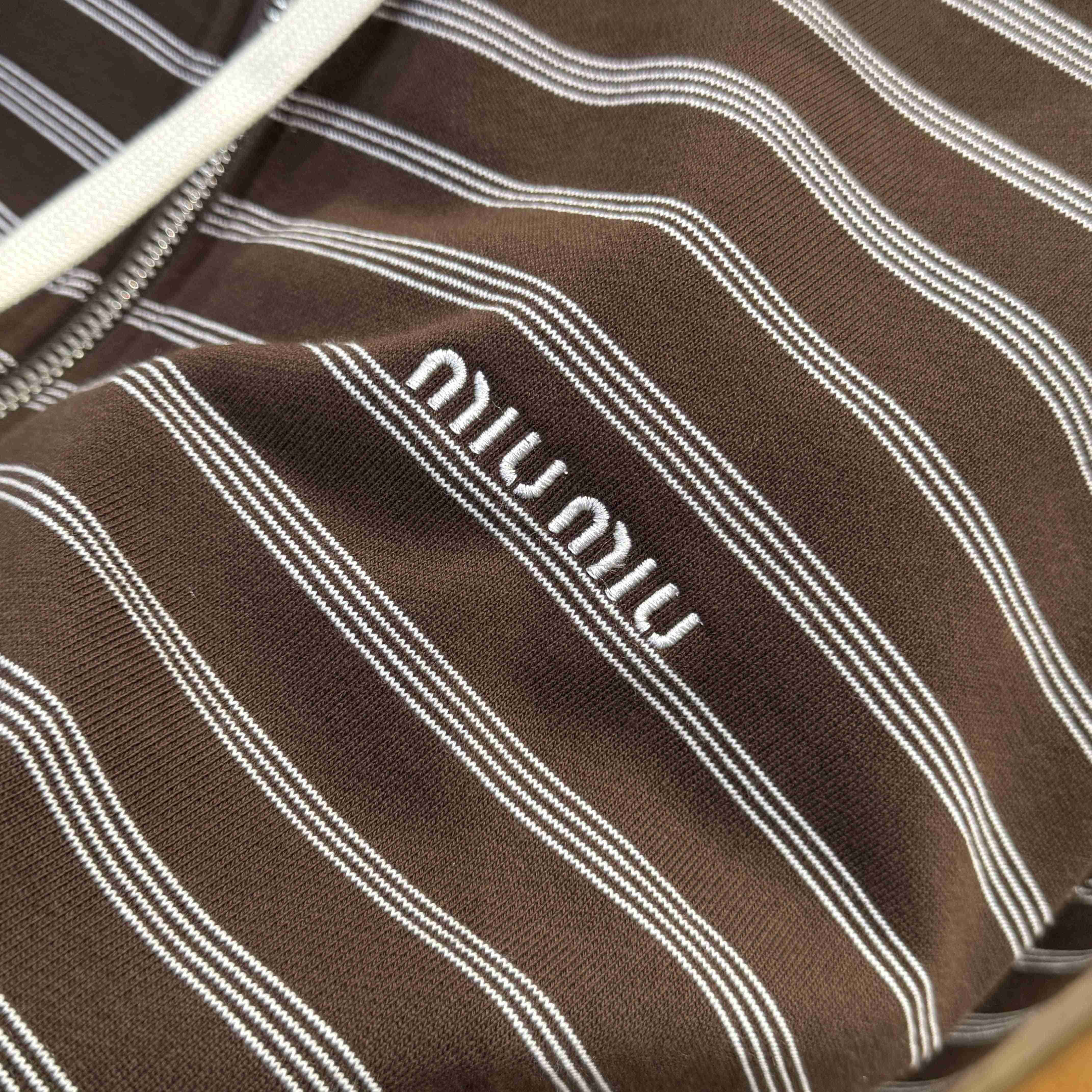 Miu Miu Striped Cotton Fleece Hoodie Jacket - DesignerGu