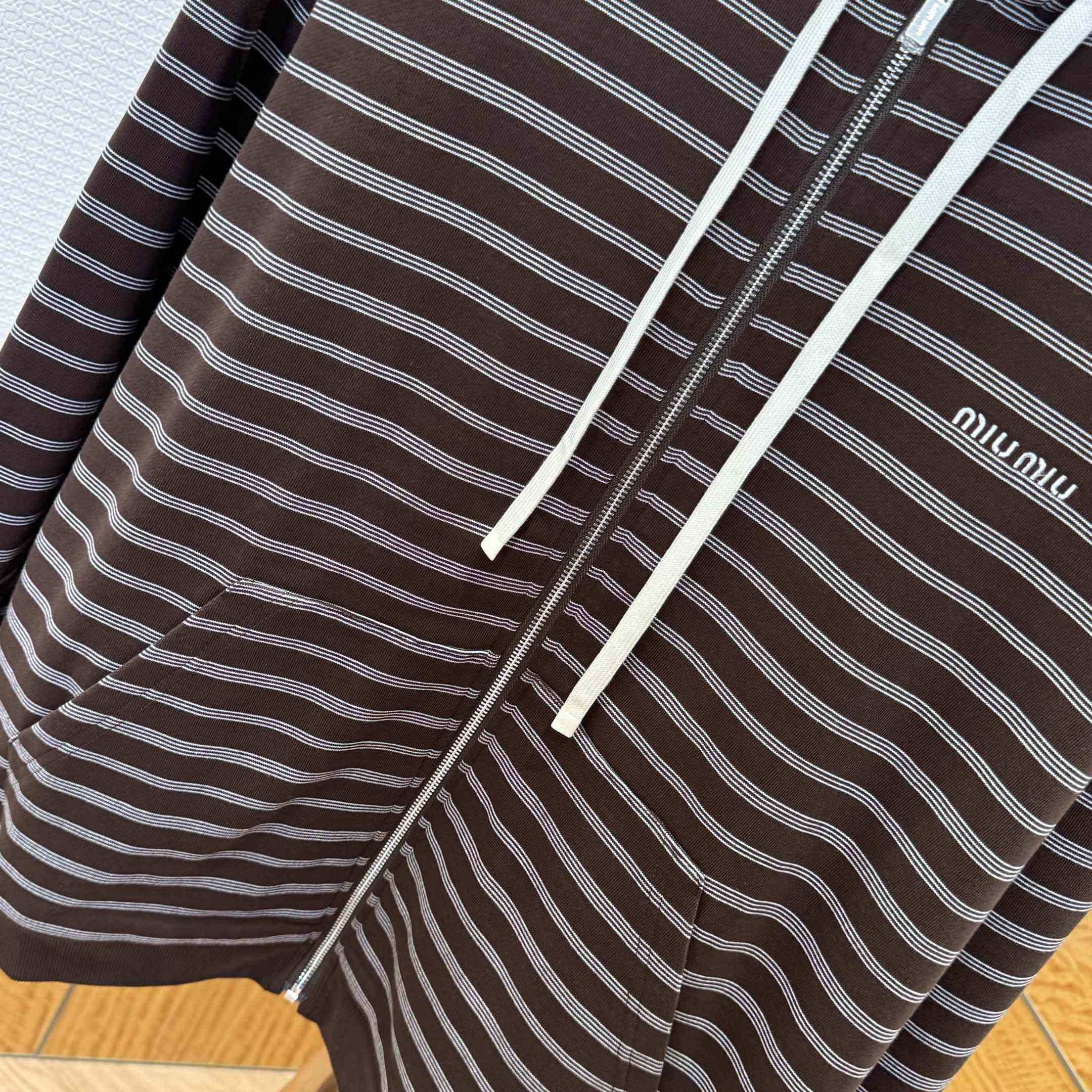 Miu Miu Striped Cotton Fleece Hoodie Jacket - DesignerGu