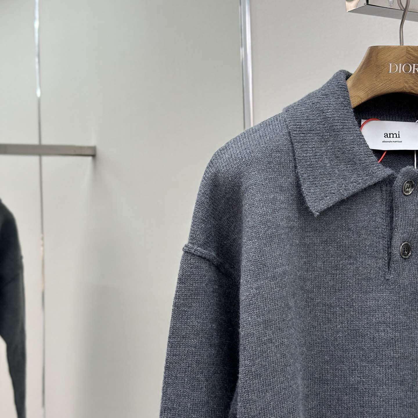 AMI Paris Grey Wool Ami De Coeur Polo - DesignerGu