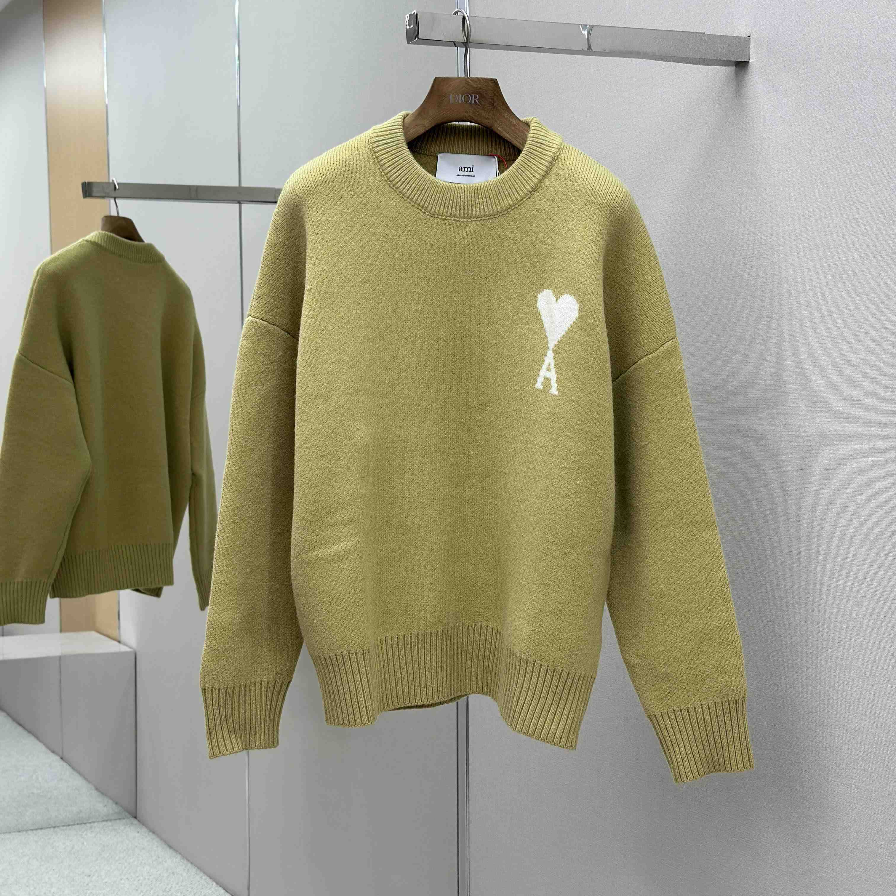 AMI Paris Yellow Alpaca Ami De Coeur Crewneck Sweater - DesignerGu
