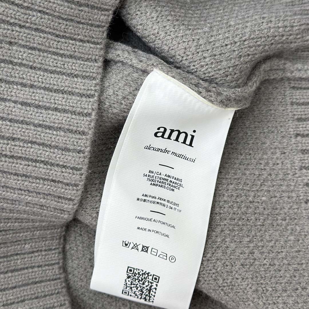 AMI Paris Grey Alpaca Ami De Coeur Crewneck Sweater  - DesignerGu