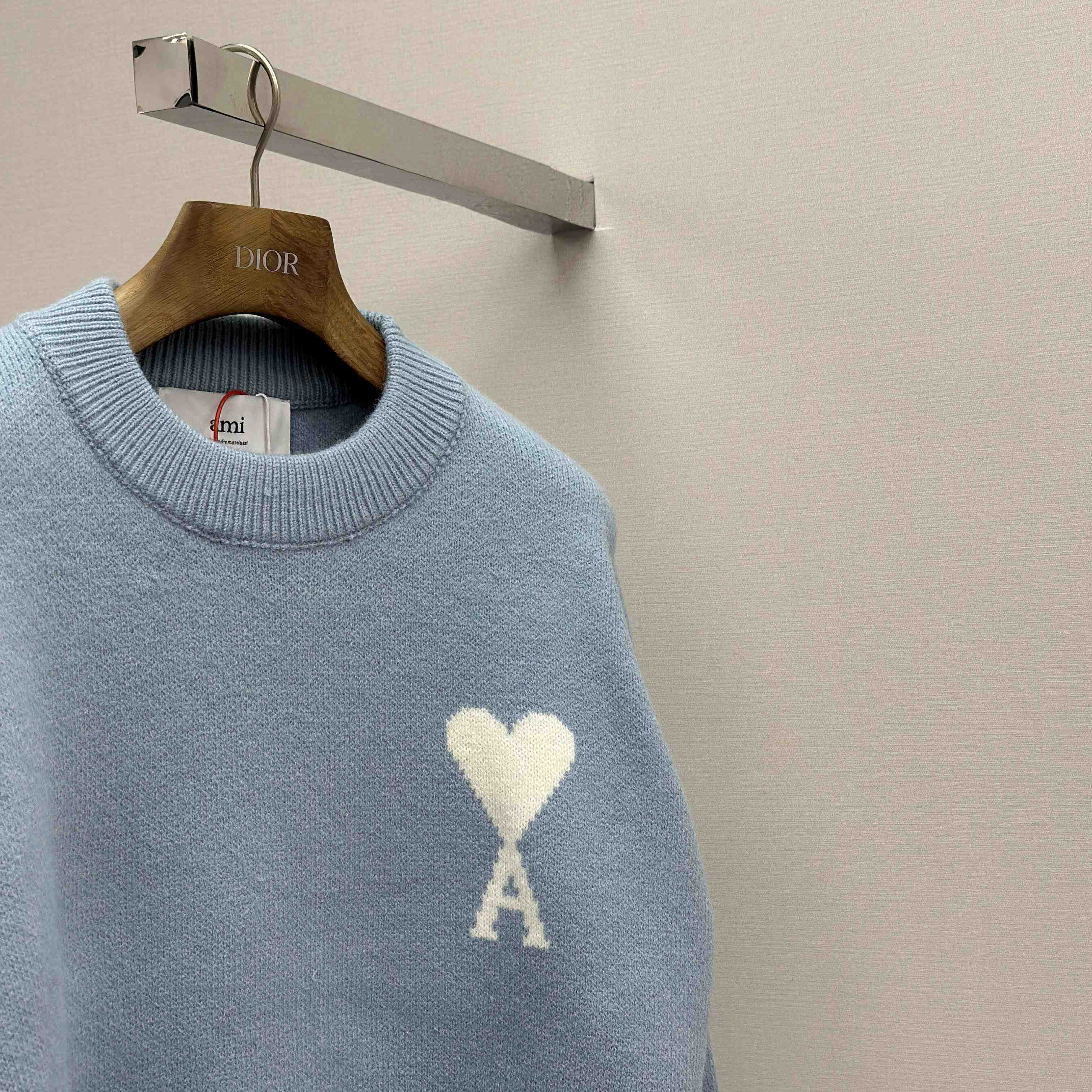 AMI Paris Blue Alpaca Ami De Coeur Crewneck Sweater  - DesignerGu