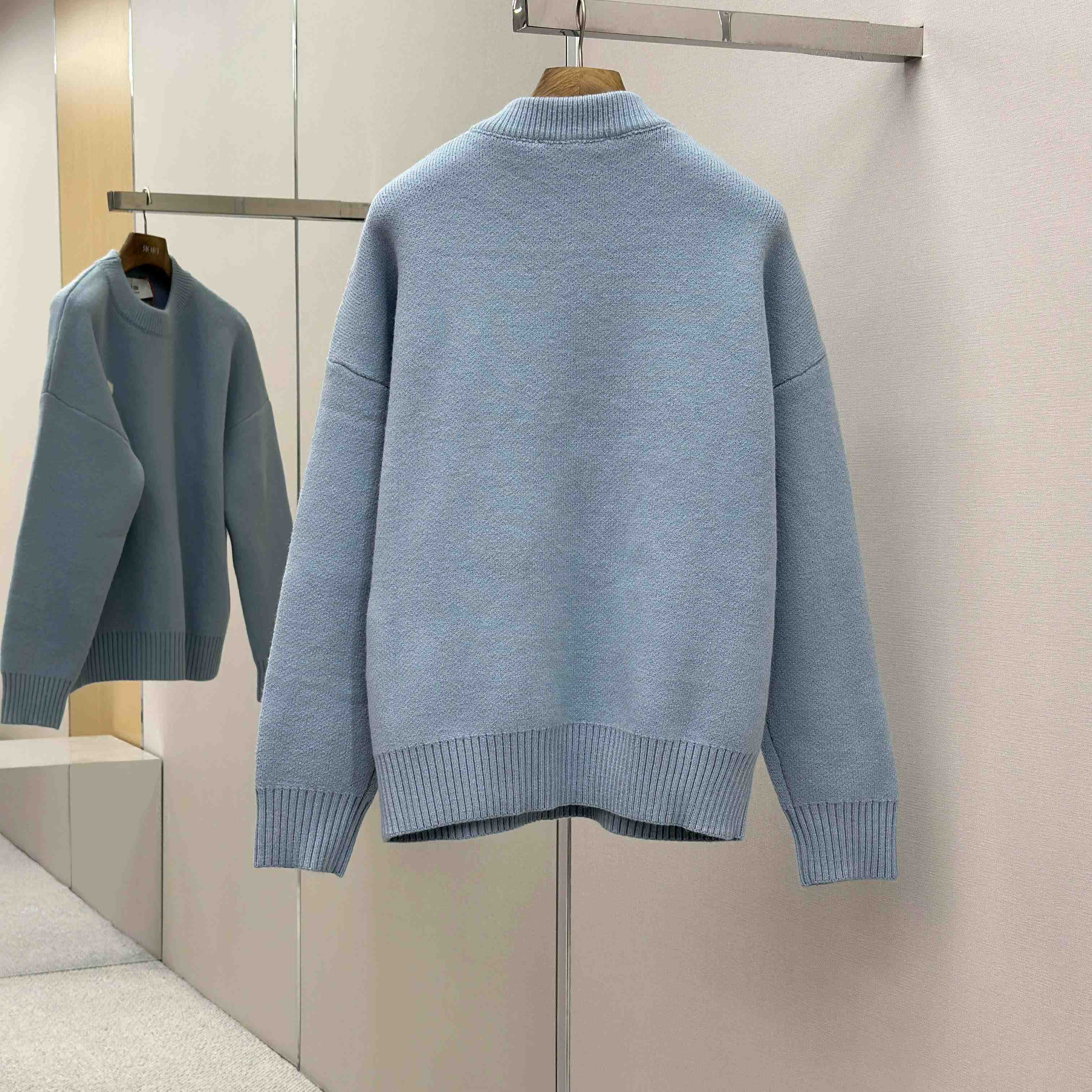 AMI Paris Blue Alpaca Ami De Coeur Crewneck Sweater  - DesignerGu