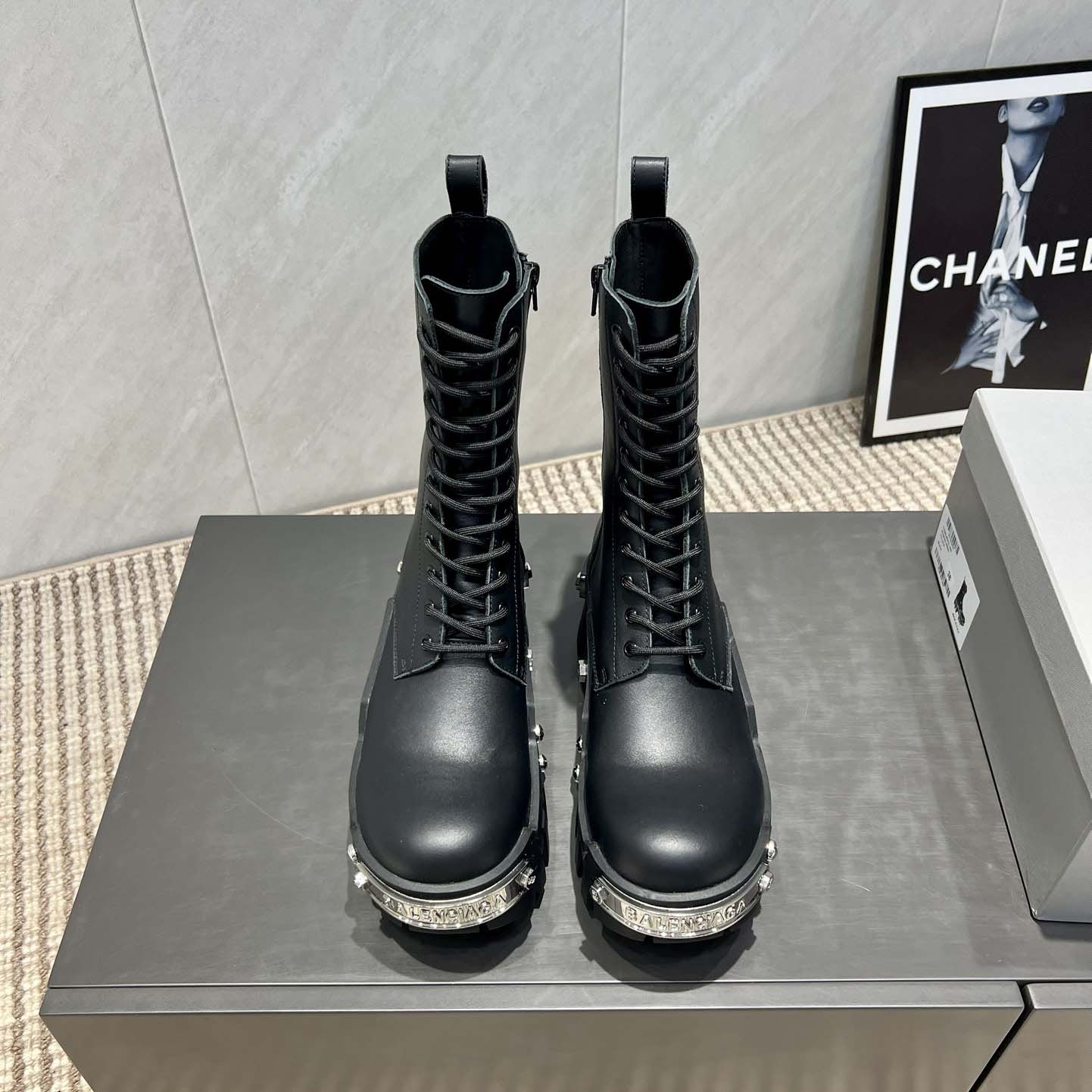 Balenciaga Bulldozer Lace-Up Boot in black matte smooth calfskin - DesignerGu