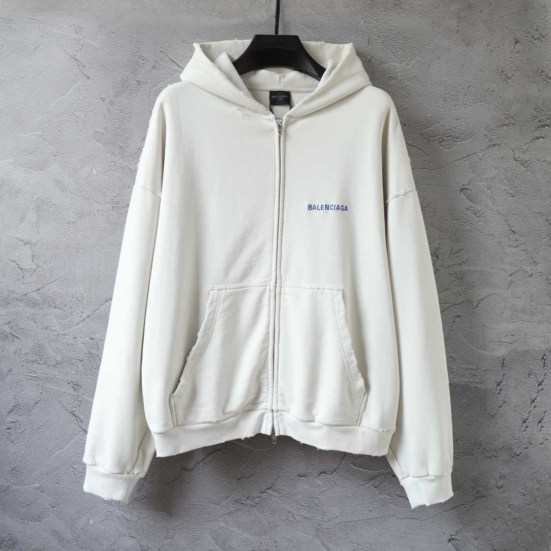 Balenciaga Back Zip-Up Hoodie Regular Fit in dirty white and blue Balenciaga Back Zip-Up Hoodie Regular Fit in dirty white and blue - DesignerGu