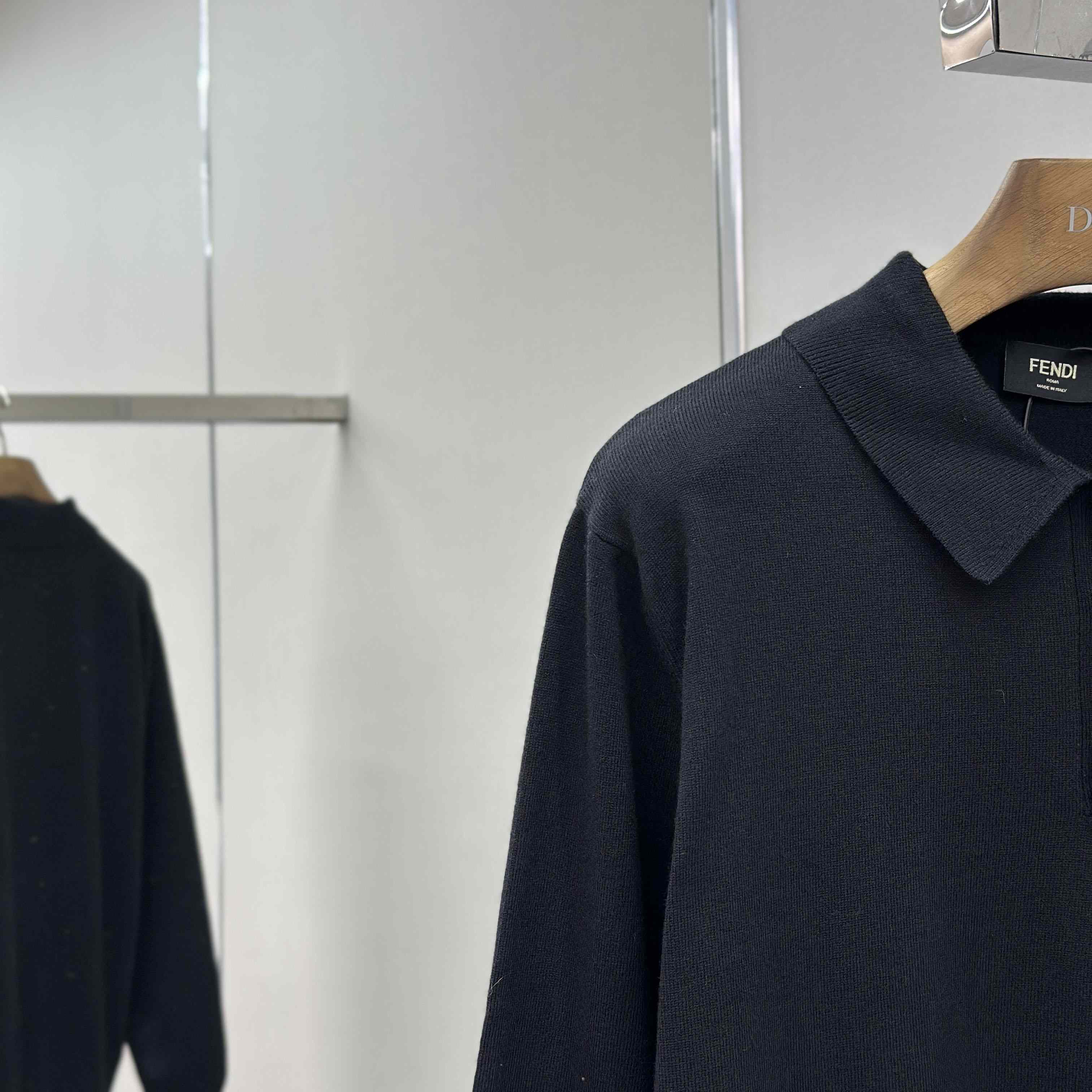 Fendi Black Wool Polo Shirt - DesignerGu