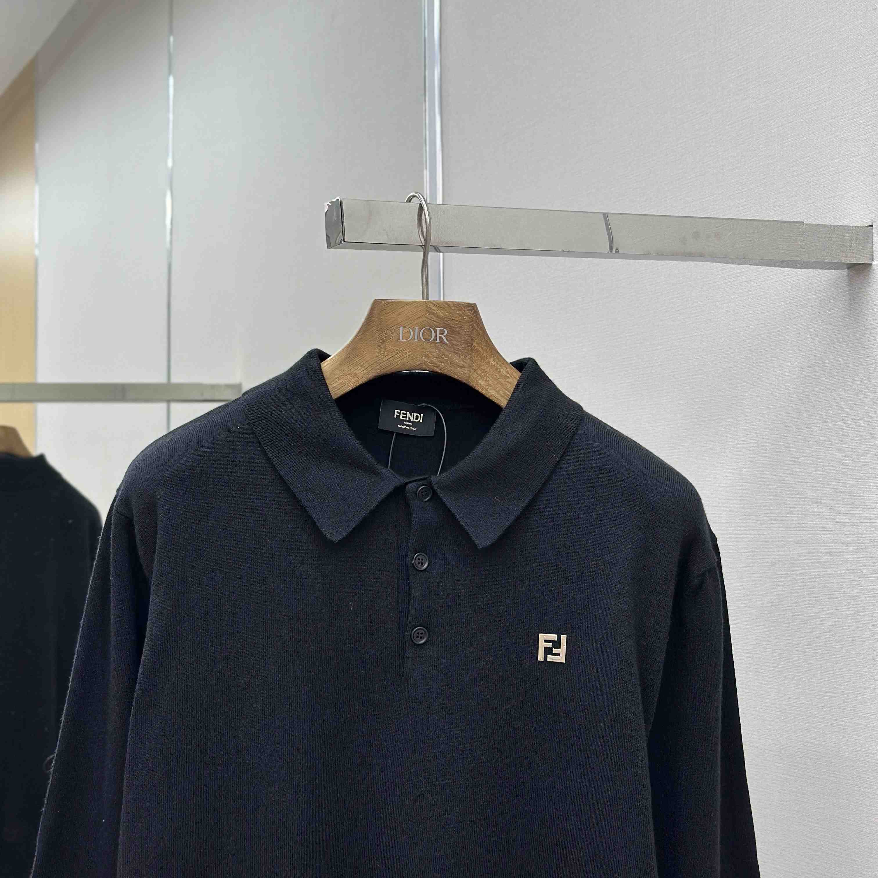 Fendi Black Wool Polo Shirt - DesignerGu
