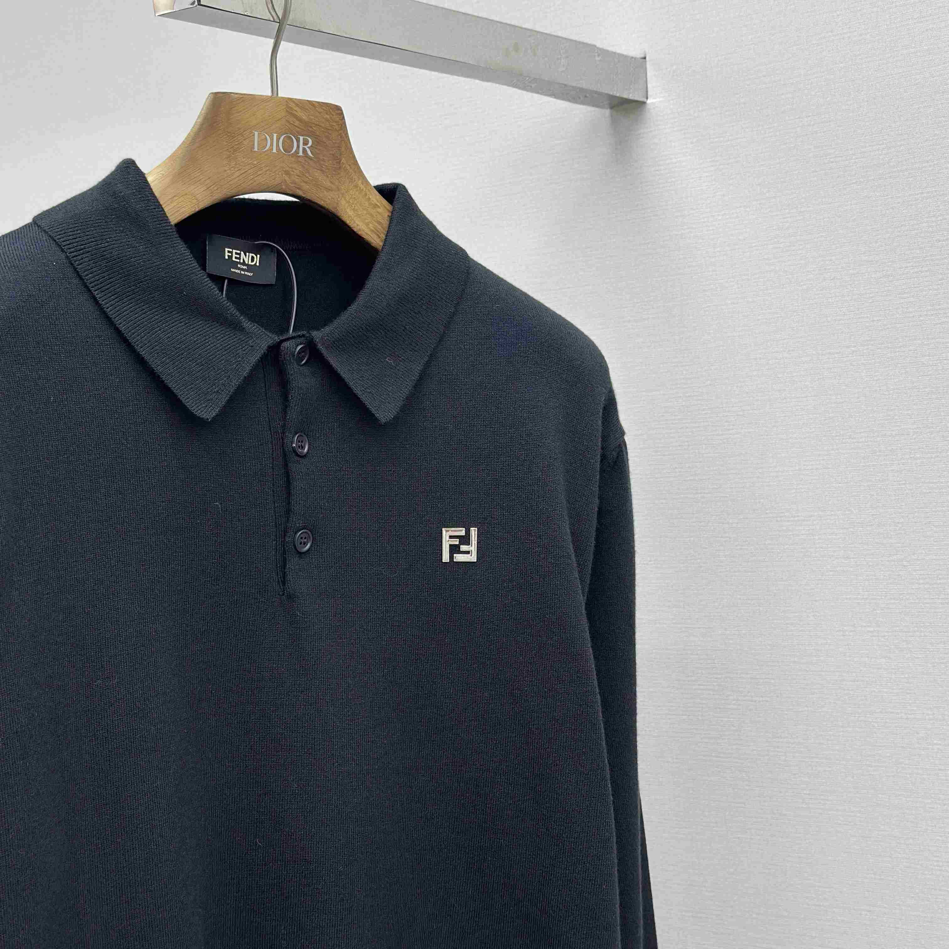 Fendi Black Wool Polo Shirt - DesignerGu