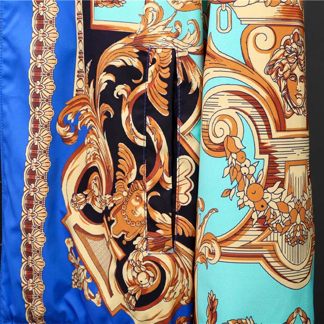 Versace Eros Baroque Printed Blue Golden Zip Up Bomber Jacket - DesignerGu