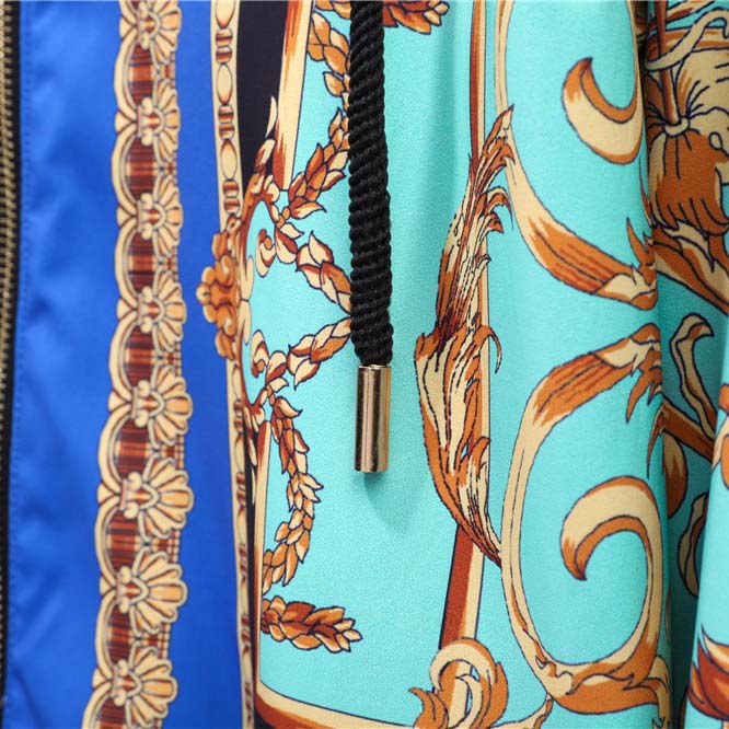 Versace Eros Baroque Printed Blue Golden Zip Up Bomber Jacket - DesignerGu