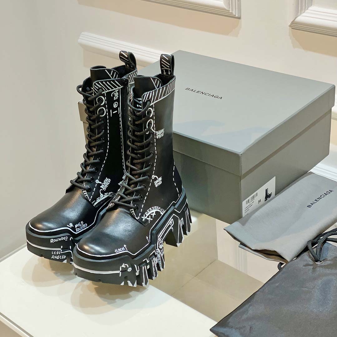 Balenciaga Bulldozer Lace-Up Boot In Black  - DesignerGu