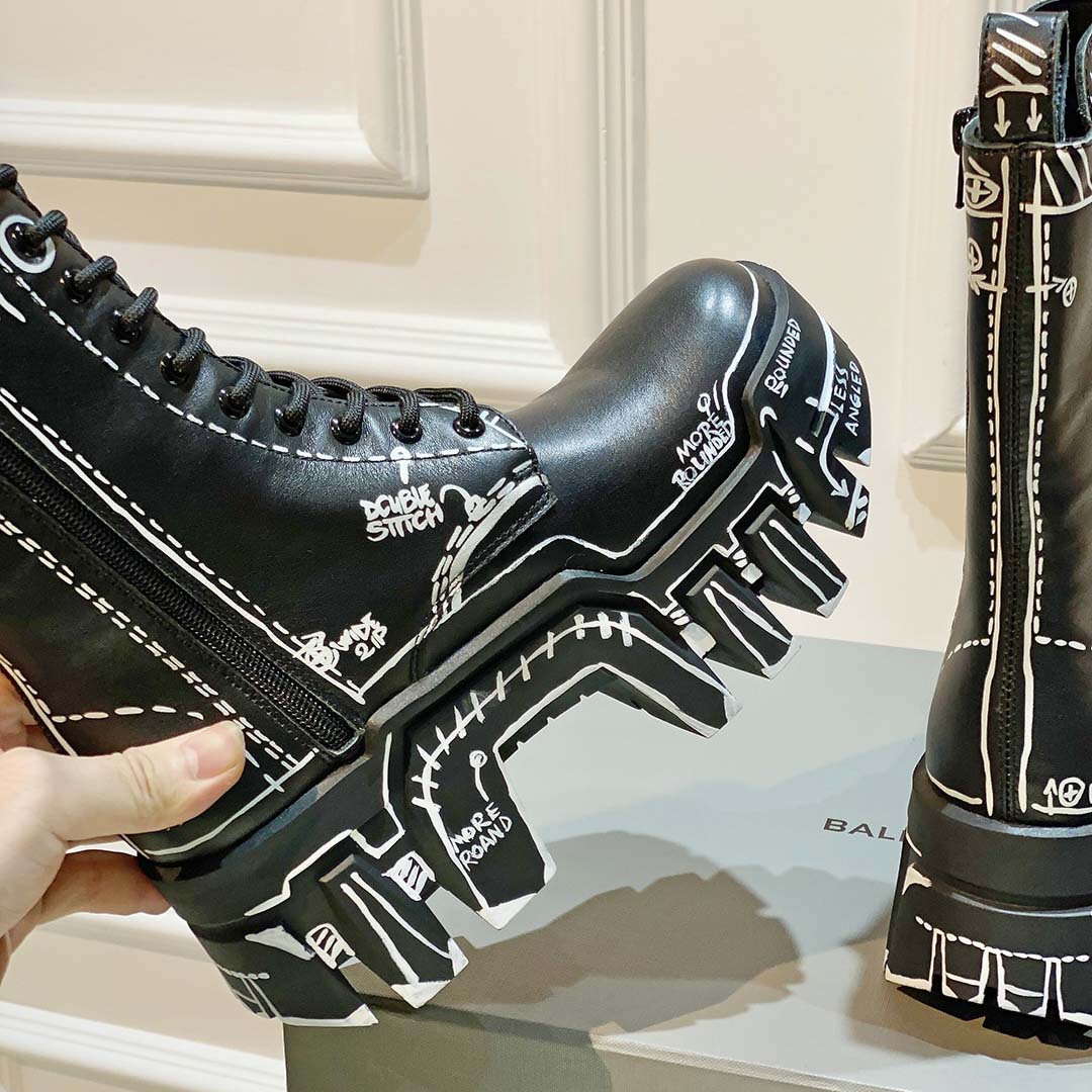 Balenciaga Bulldozer Lace-Up Boot In Black  - DesignerGu