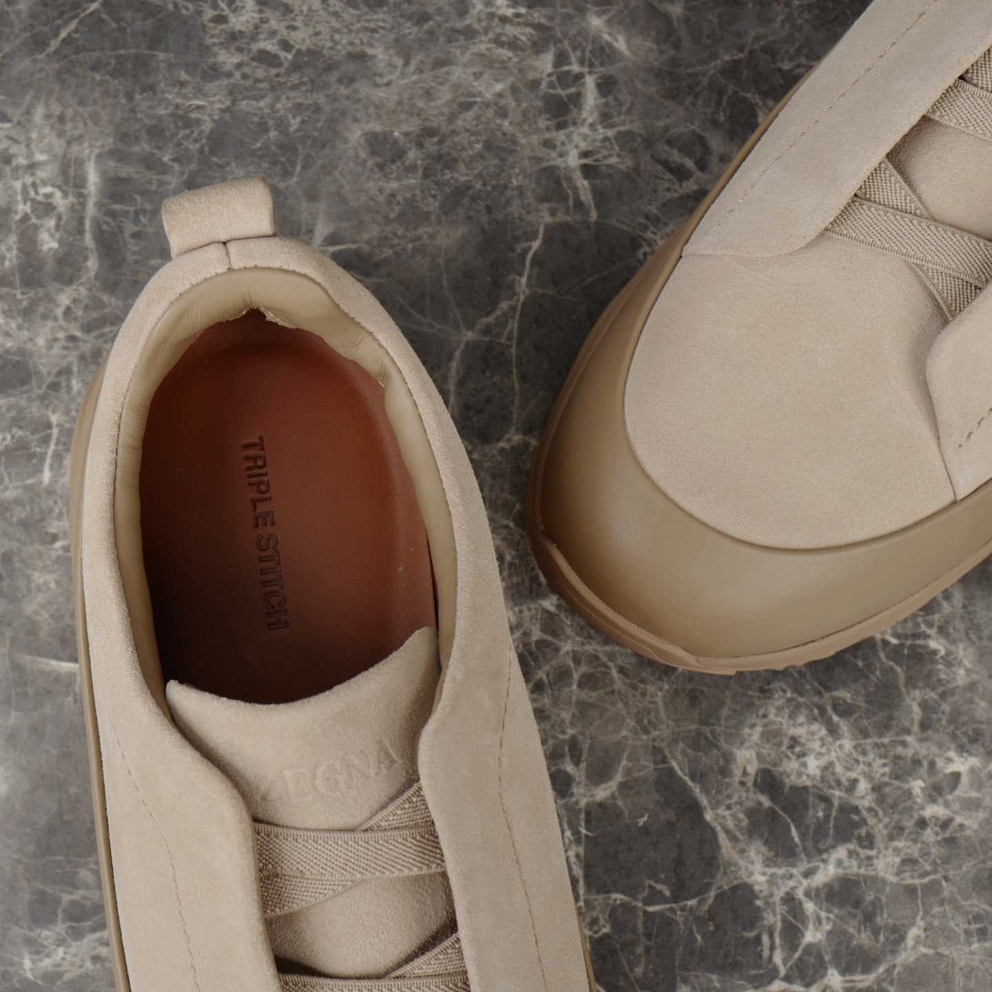 Zegna Light Taupe Leather and Suede Triple Stitch™ Monte Sneakers - DesignerGu