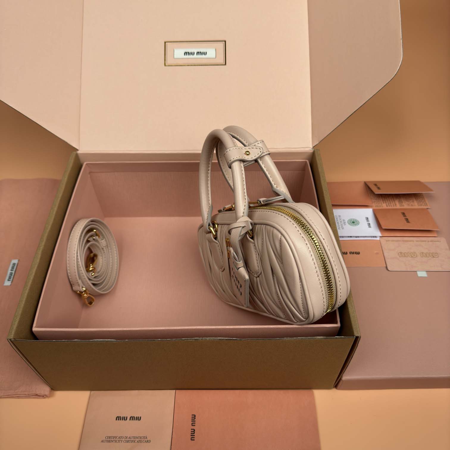 Miu Miu Powder Pink Arcadie Matelassé Nappa Leather Mini-bag - DesignerGu