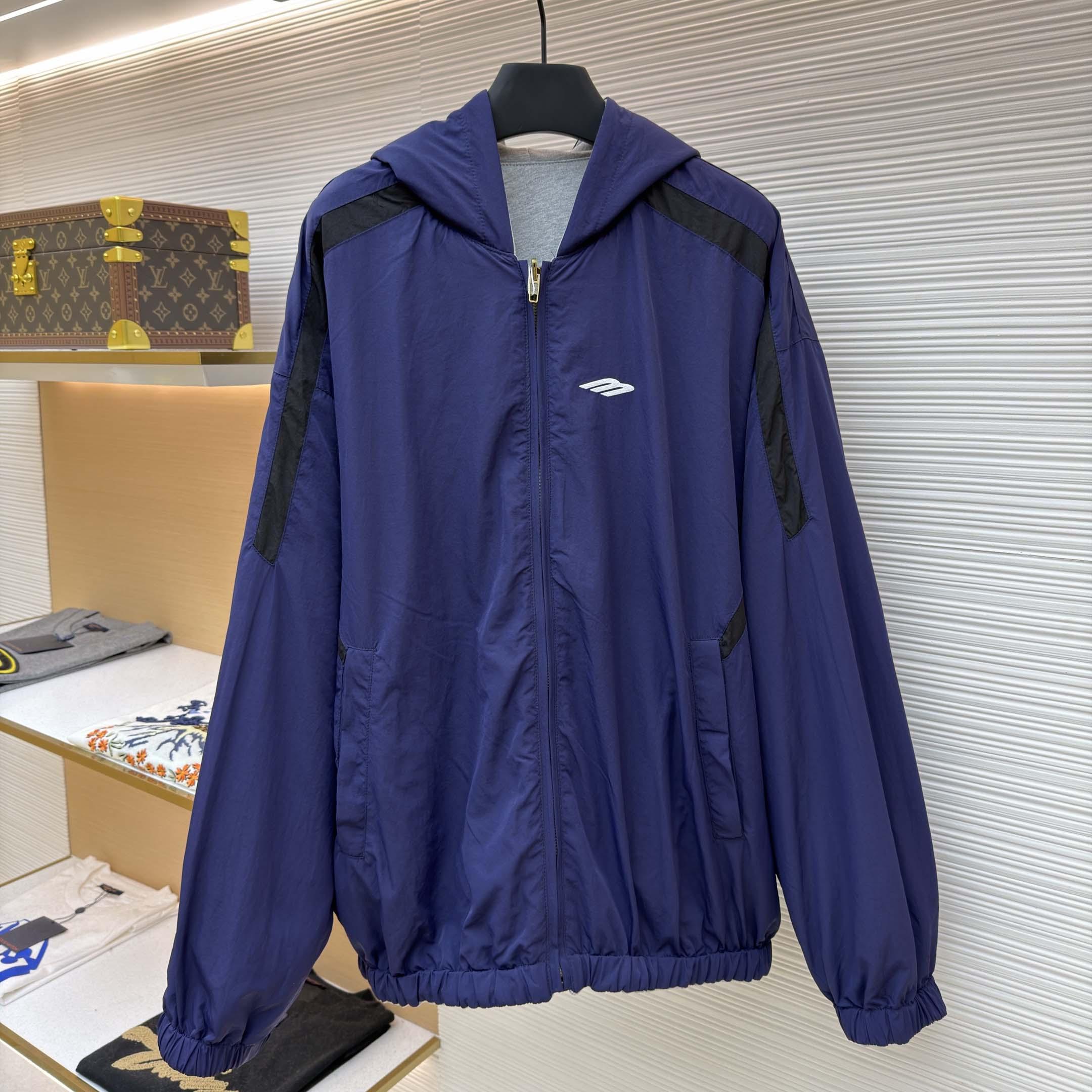 Balenciaga Navy Blue Reversible Jacket With Hood - DesignerGu