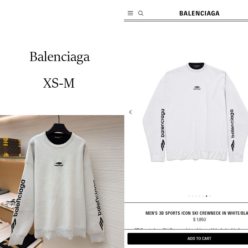 Balenciaga 3B Sports Icon Ski Crewneck In White And Black - DesignerGu