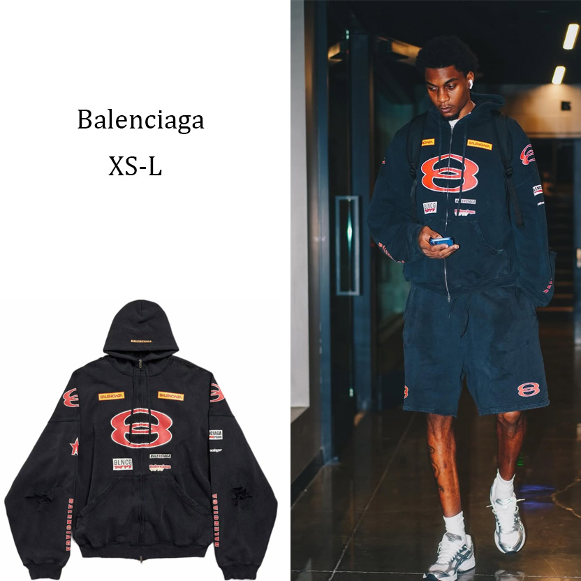 Balenciaga Sponsor Logos Large Zip-Up Hoodie In Faded Washed Black - DesignerGu