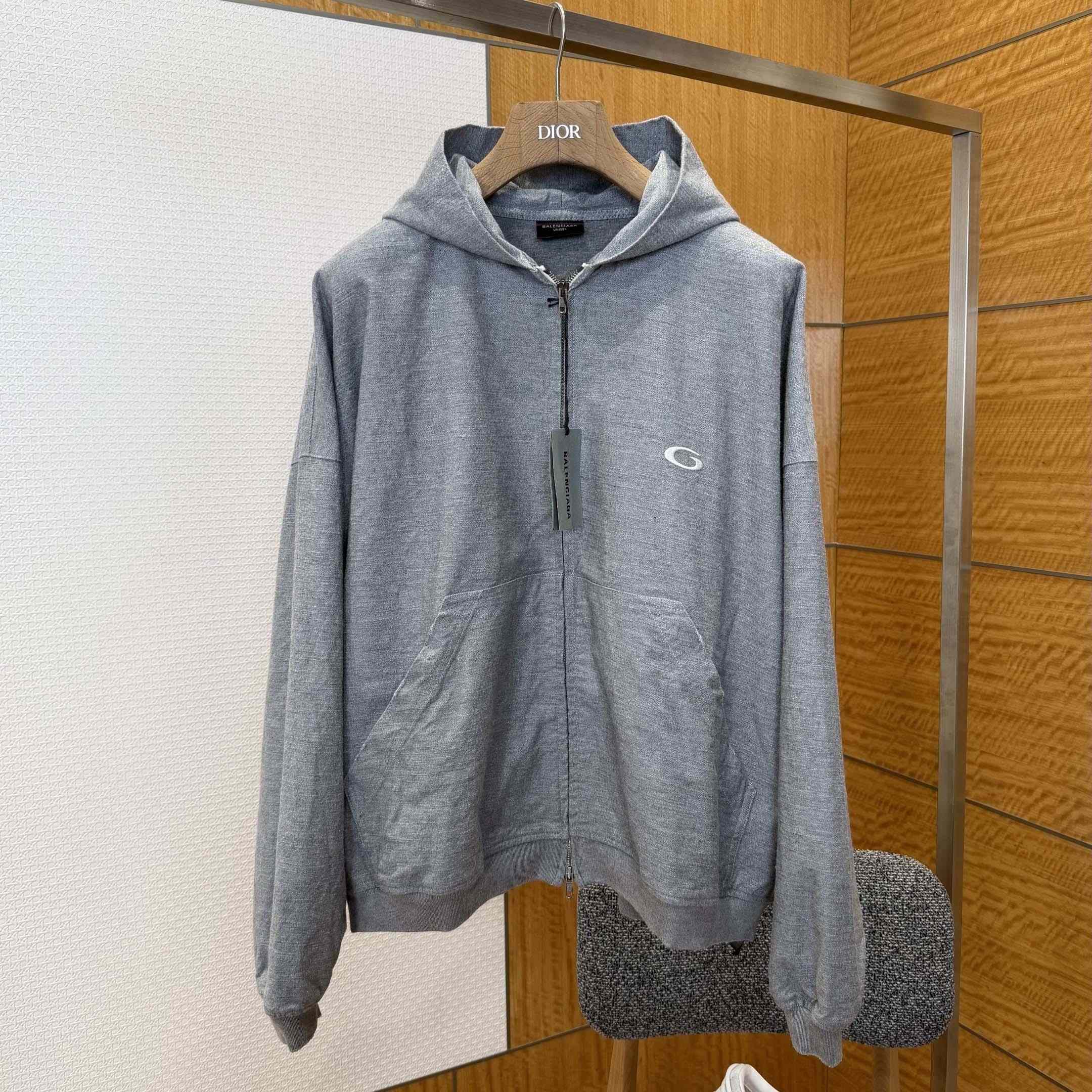 Balenciaga Men's Trompe L'œil Hoodie in Heather Grey - DesignerGu