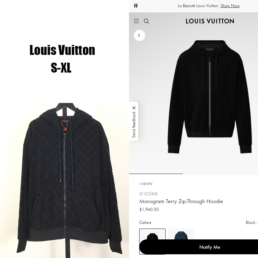 Louis Vuitton Monogram Terry Zip-Through Hoodie   1AGMF2 - DesignerGu