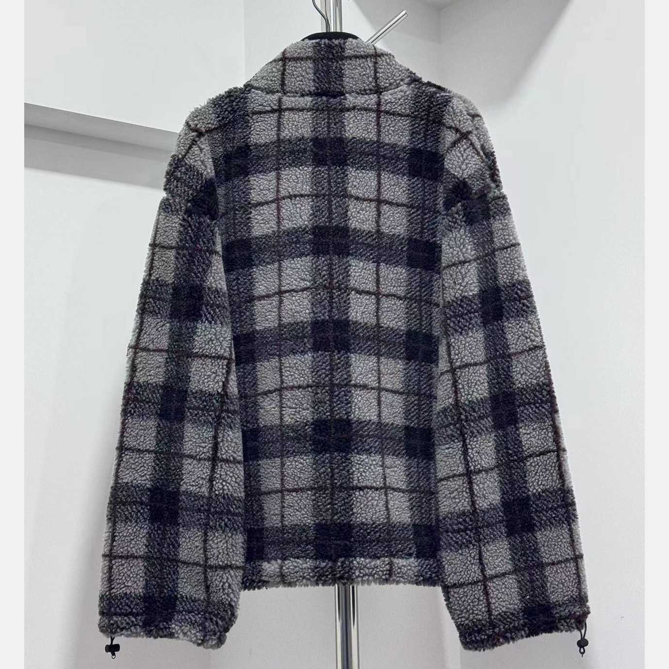 Miu Miu Checked Teddy Zipper Jacket - DesignerGu