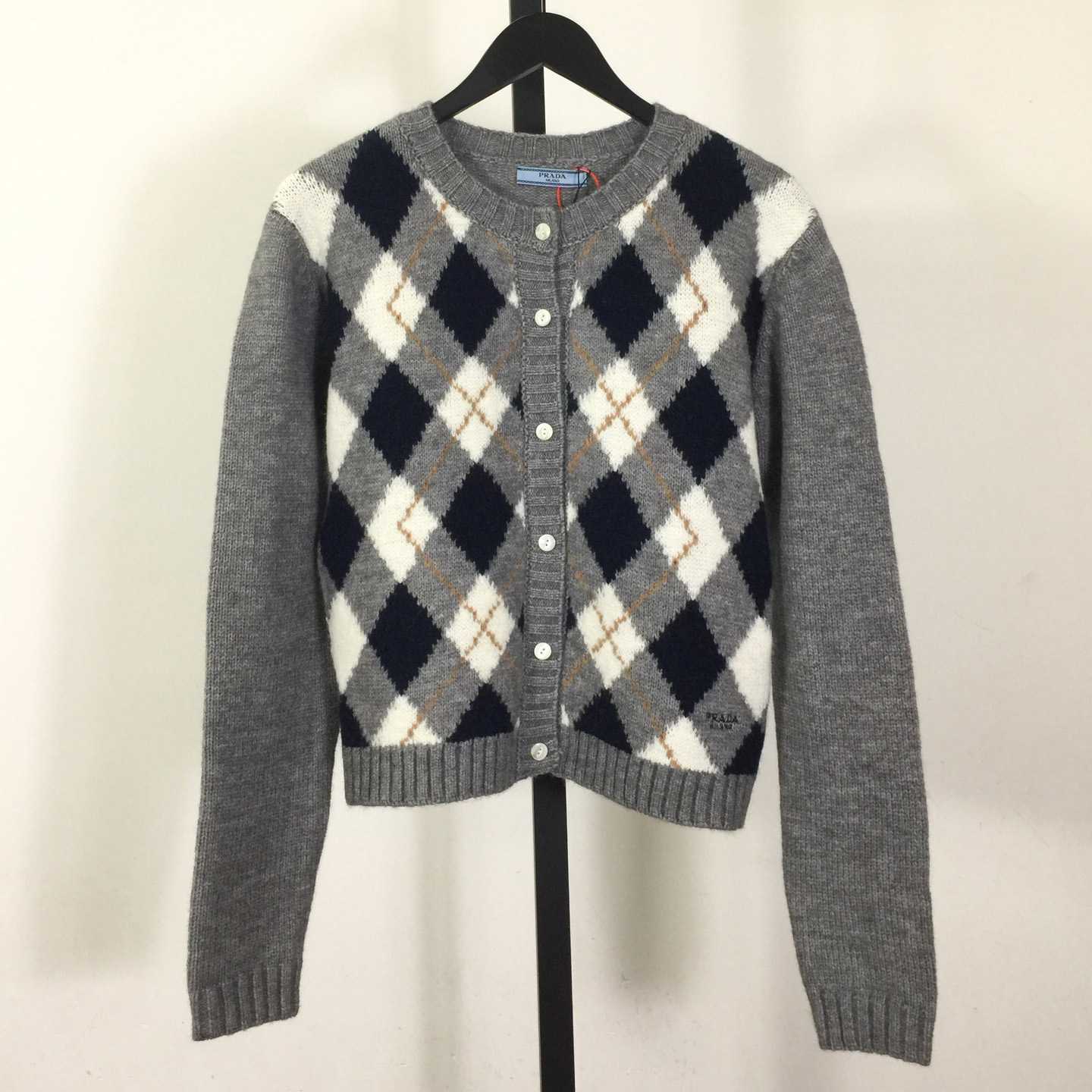 Prada Diamond-pattern Wool Cardigan - DesignerGu