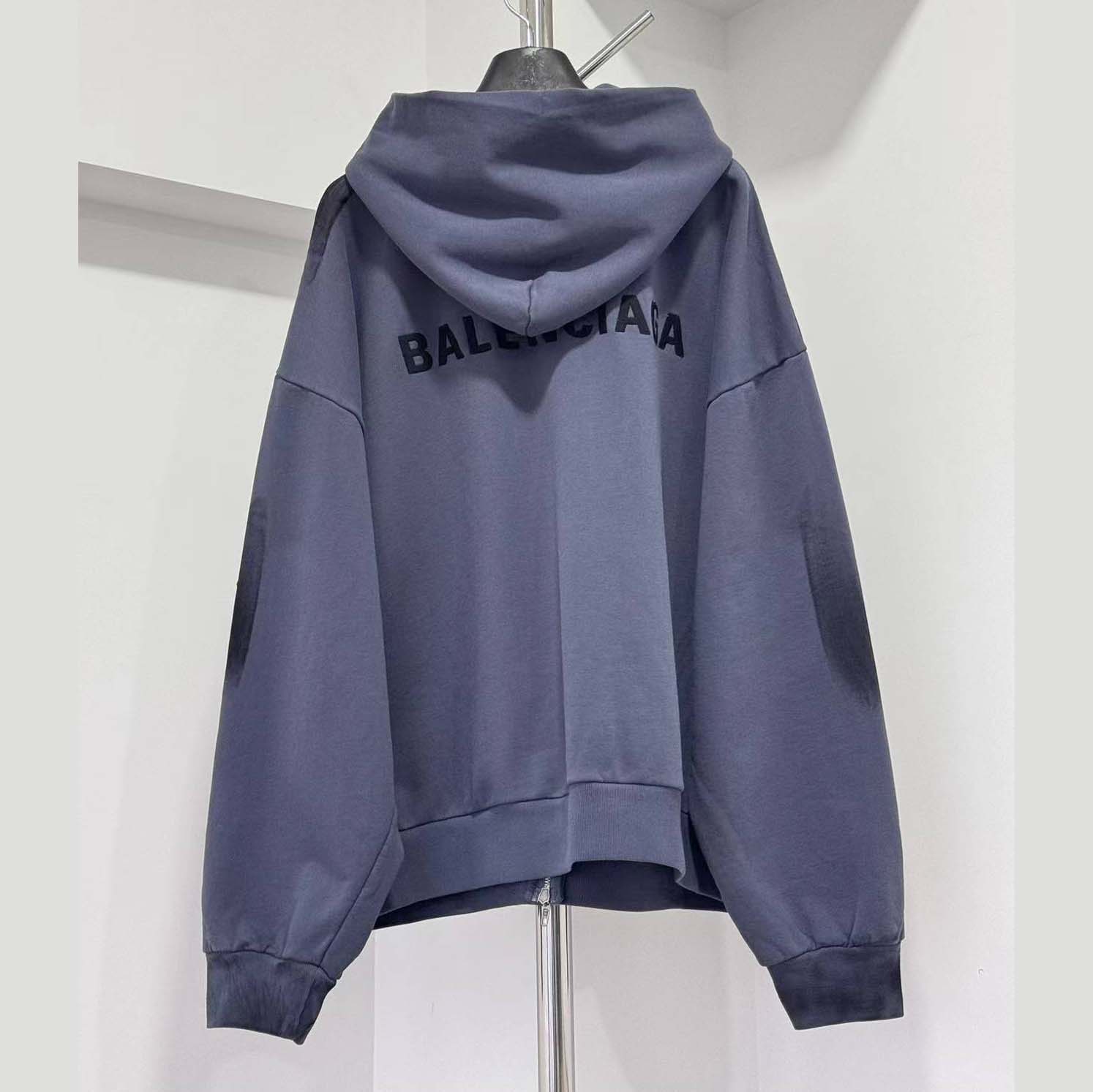 Balenciaga Back Zip-Up Hoodie Regular Fit in faded dark blue - DesignerGu