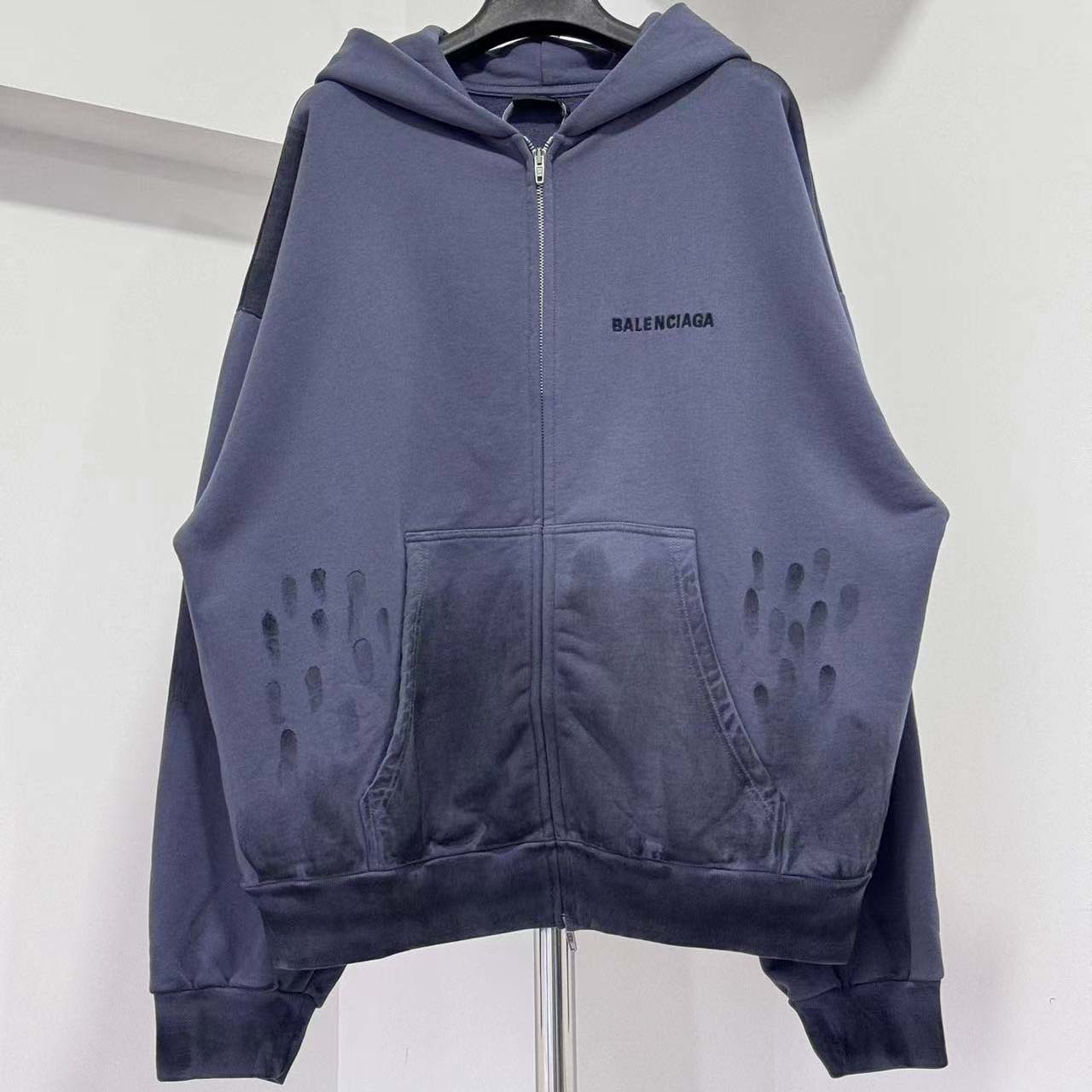 Balenciaga Back Zip-Up Hoodie Regular Fit in faded dark blue - DesignerGu