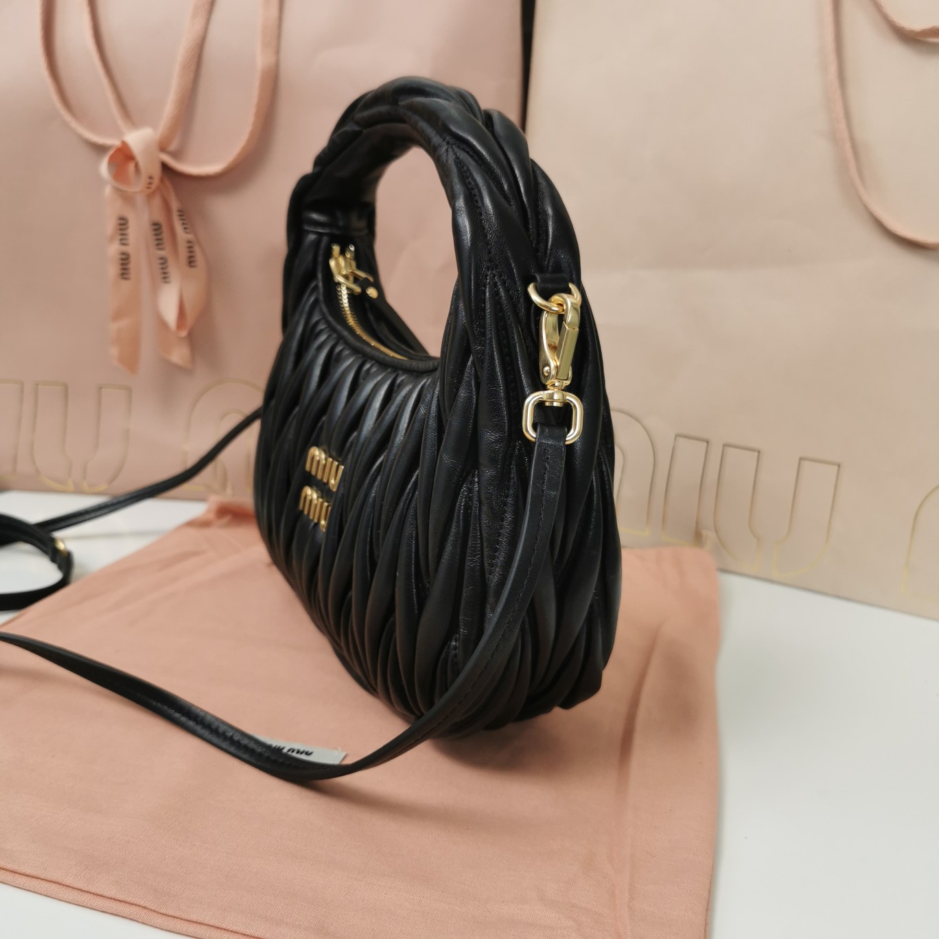 Miu Miu Wander Matelassé Nappa Leather Hobo Bag  - DesignerGu