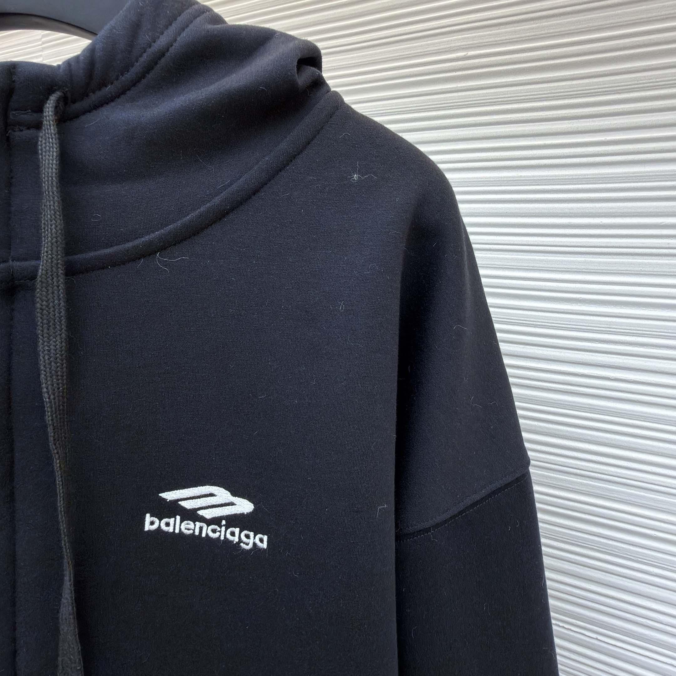 Balenciaga 3B Sports Icon Zip-Up Hoodie In Washed Black - DesignerGu