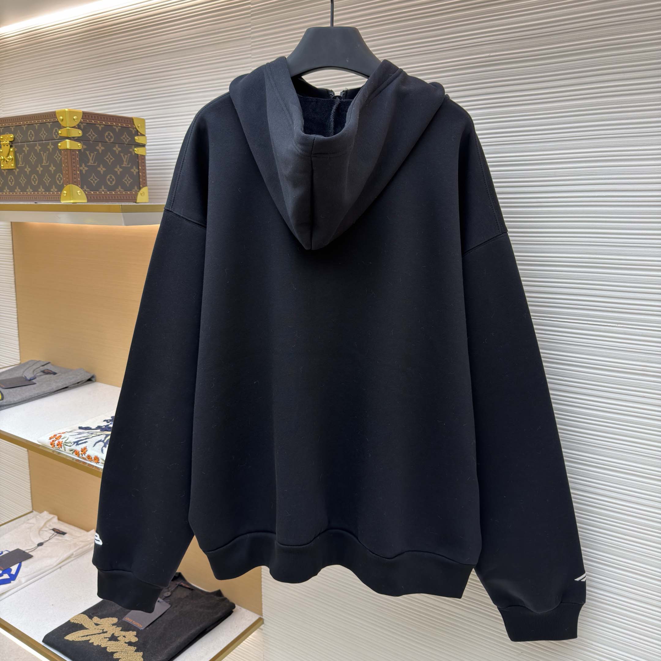 Balenciaga 3B Sports Icon Zip-Up Hoodie In Washed Black - DesignerGu