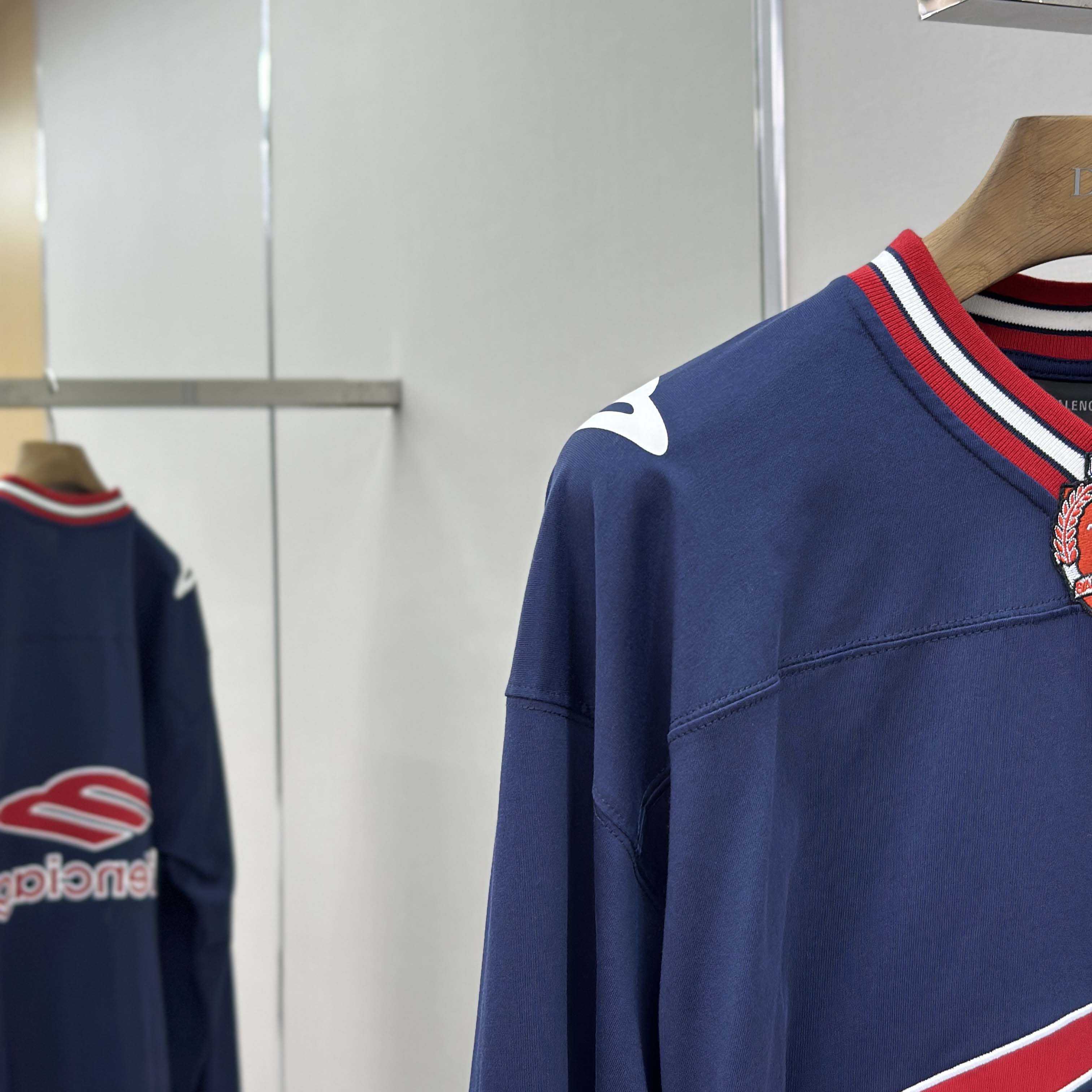 Balenciaga 3B Football Long Sleeve V-Neck T-Shirt In Dark Navy  - DesignerGu