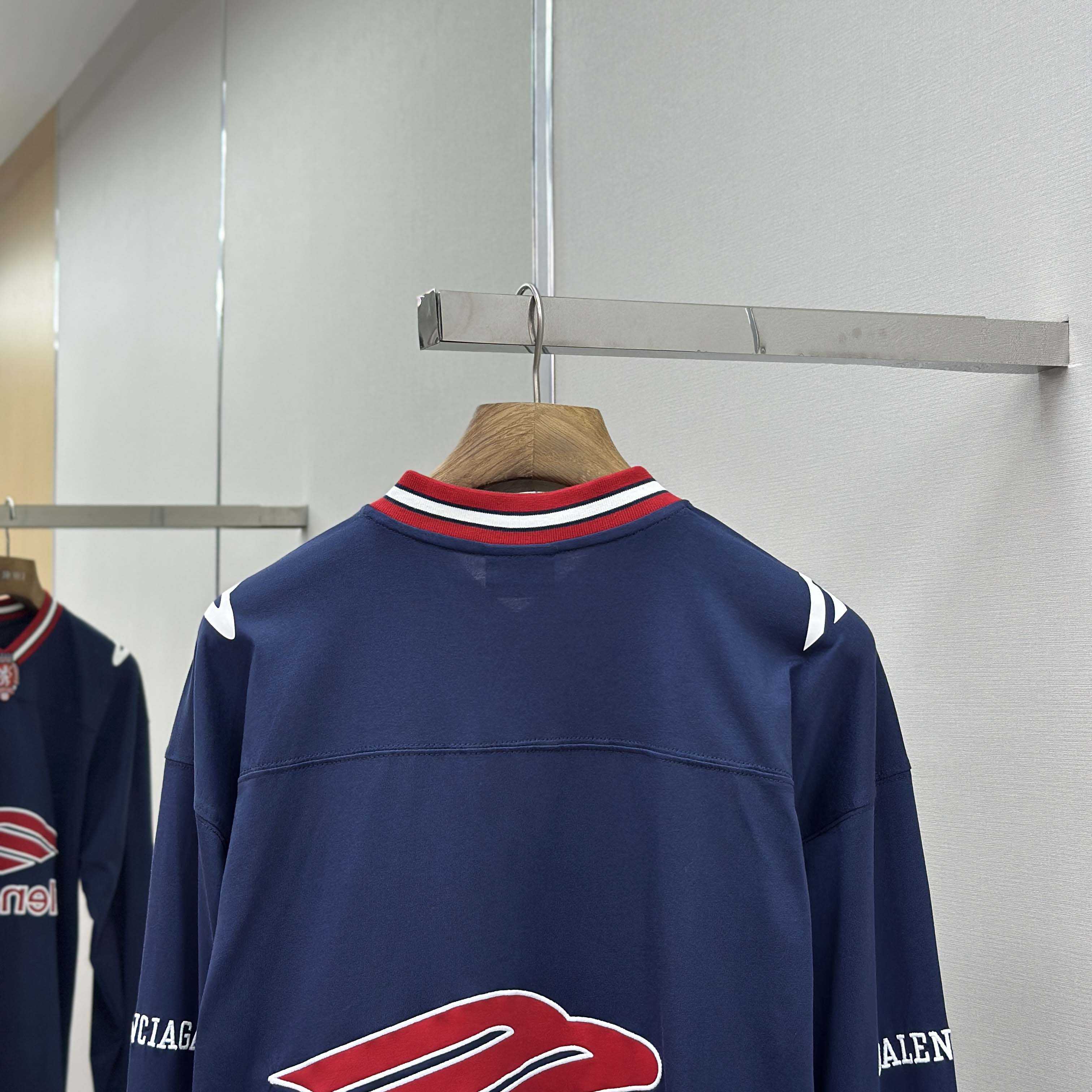 Balenciaga 3B Football Long Sleeve V-Neck T-Shirt In Dark Navy  - DesignerGu