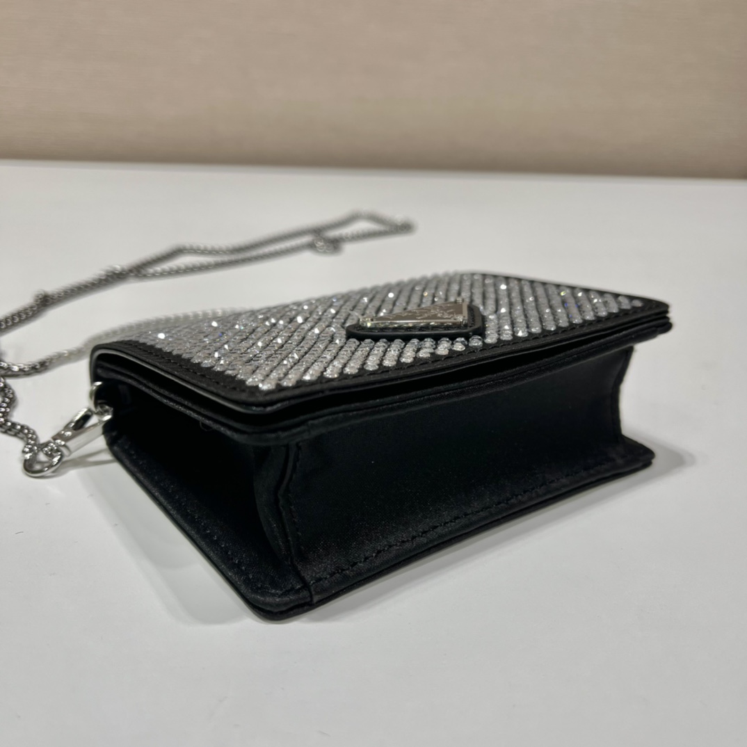 Prada Cardholder With Shoulder Strap And Crystals - DesignerGu
