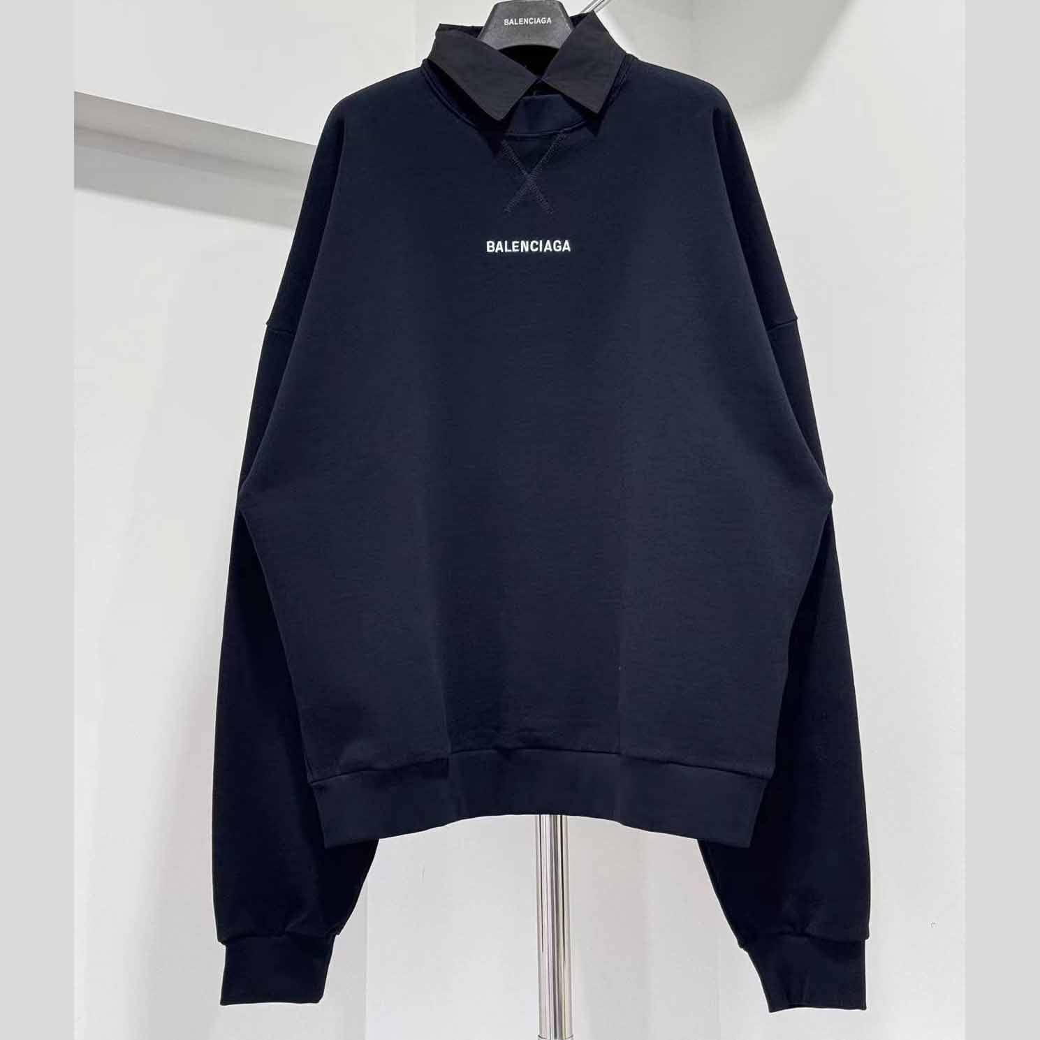 Balenciaga Back Shirt Collar Crewneck In Faded Black - DesignerGu