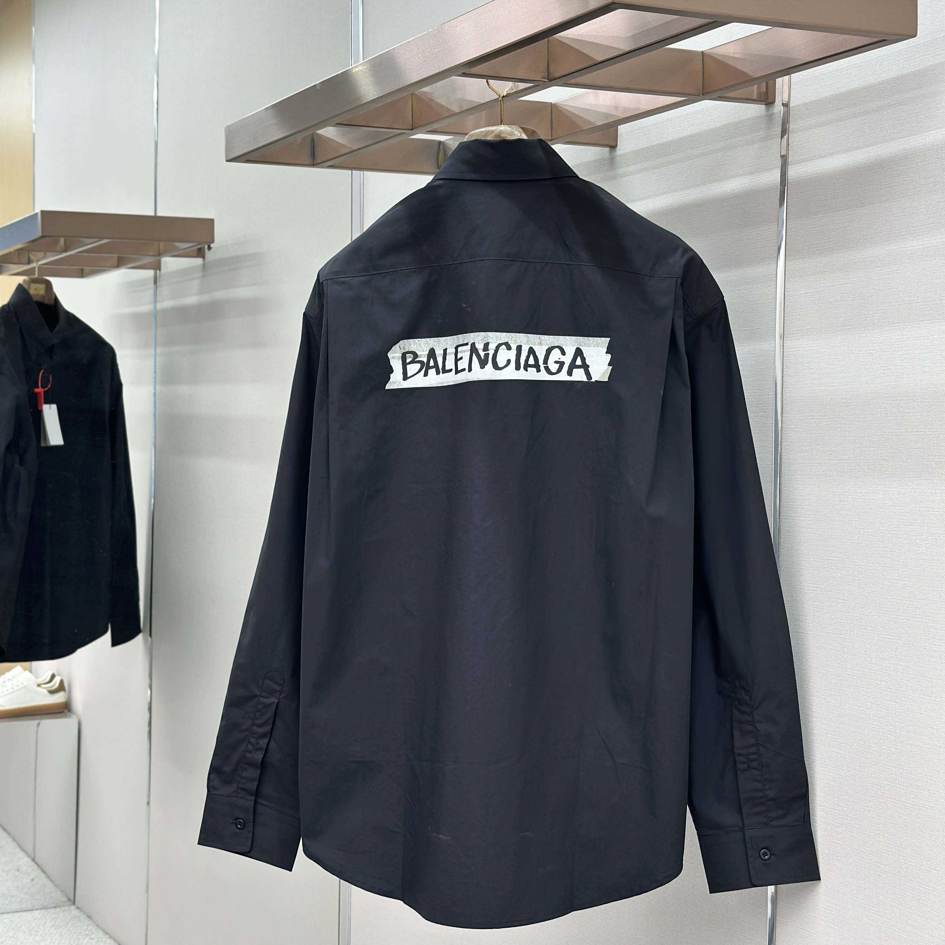 Balenciaga Masking Tape Long Sleeve Shirt Large Fit In Black - DesignerGu