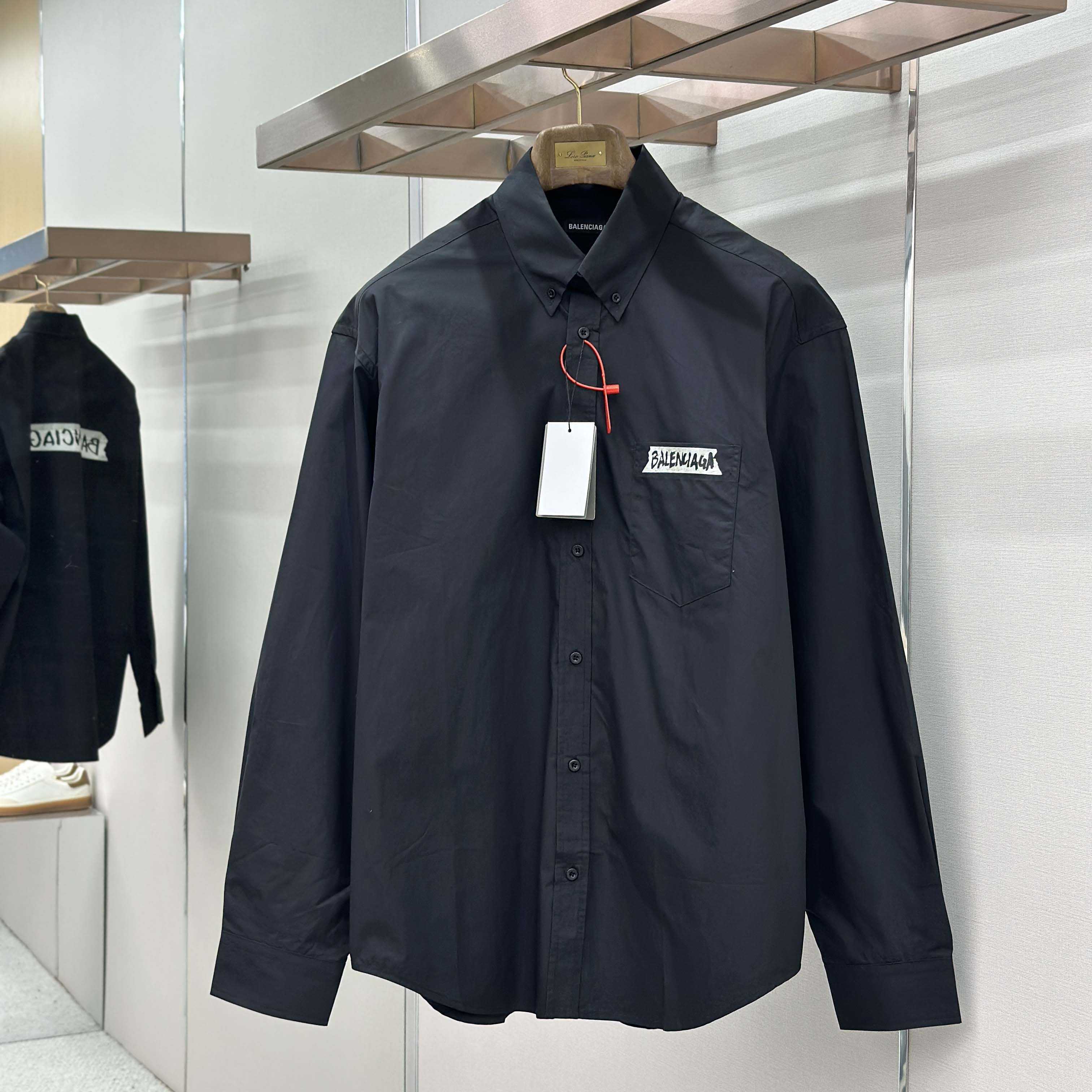 Balenciaga Masking Tape Long Sleeve Shirt Large Fit In Black - DesignerGu