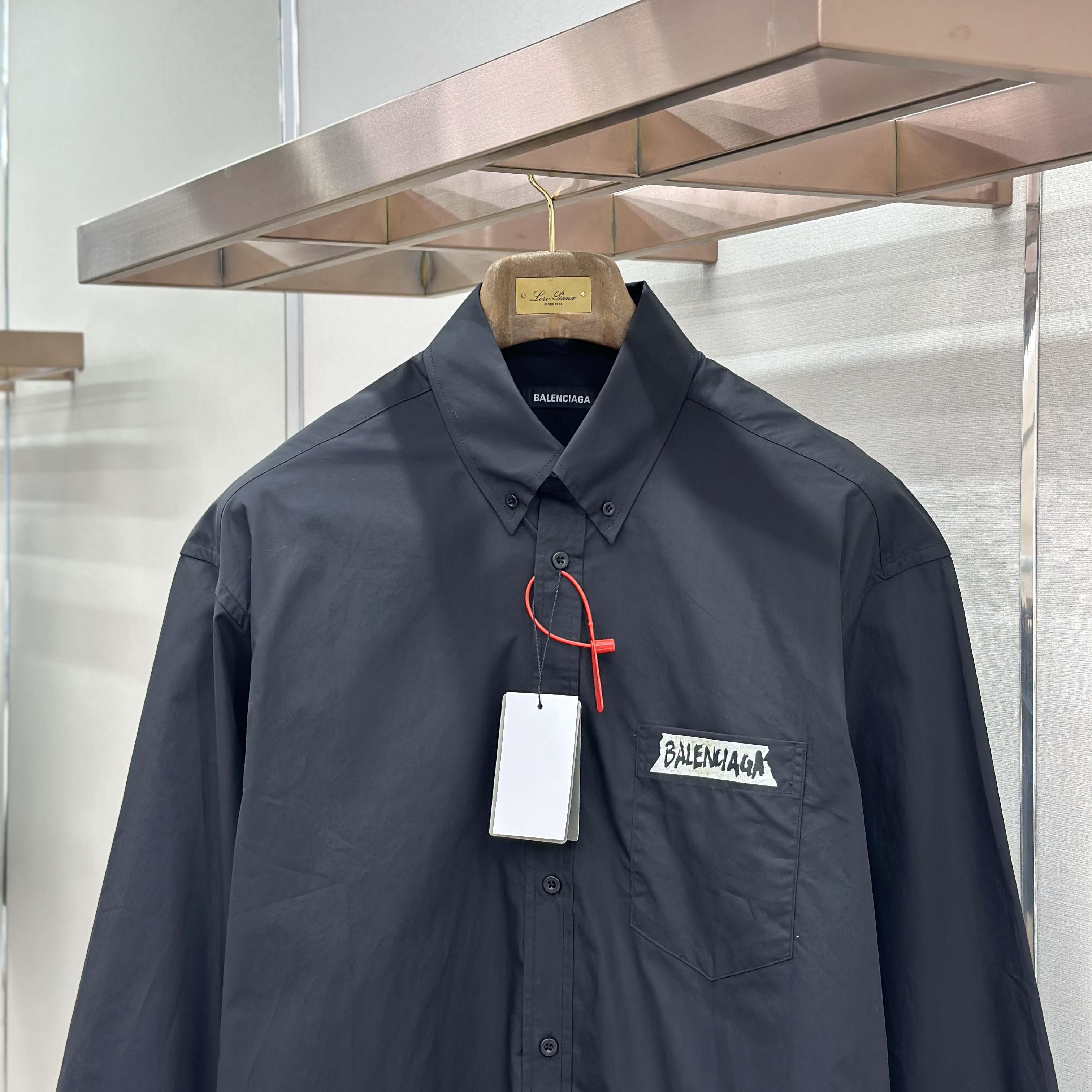 Balenciaga Masking Tape Long Sleeve Shirt Large Fit In Black - DesignerGu