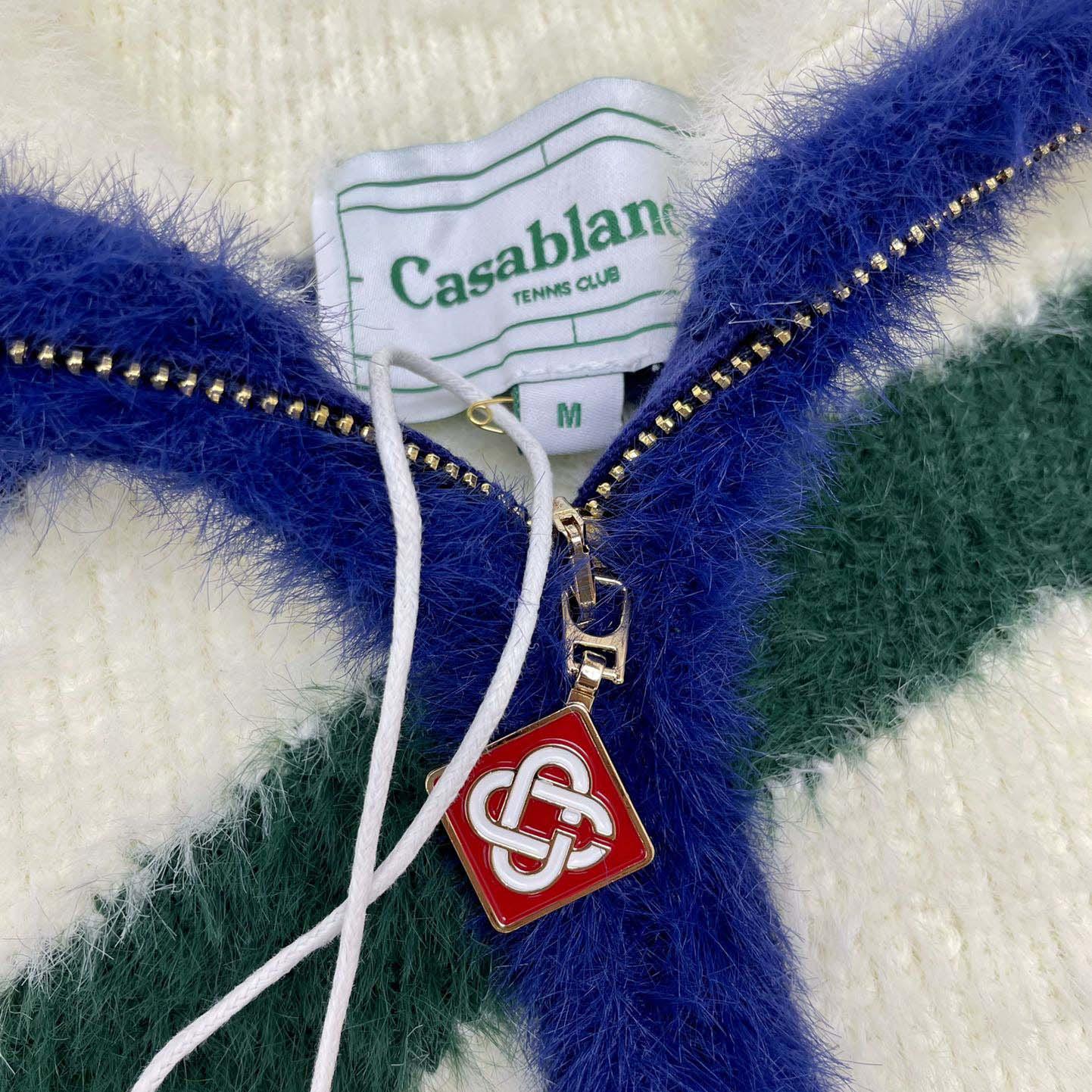 Casablanca Furry Striped Zip Up Jumper 'Blue/Green' - DesignerGu