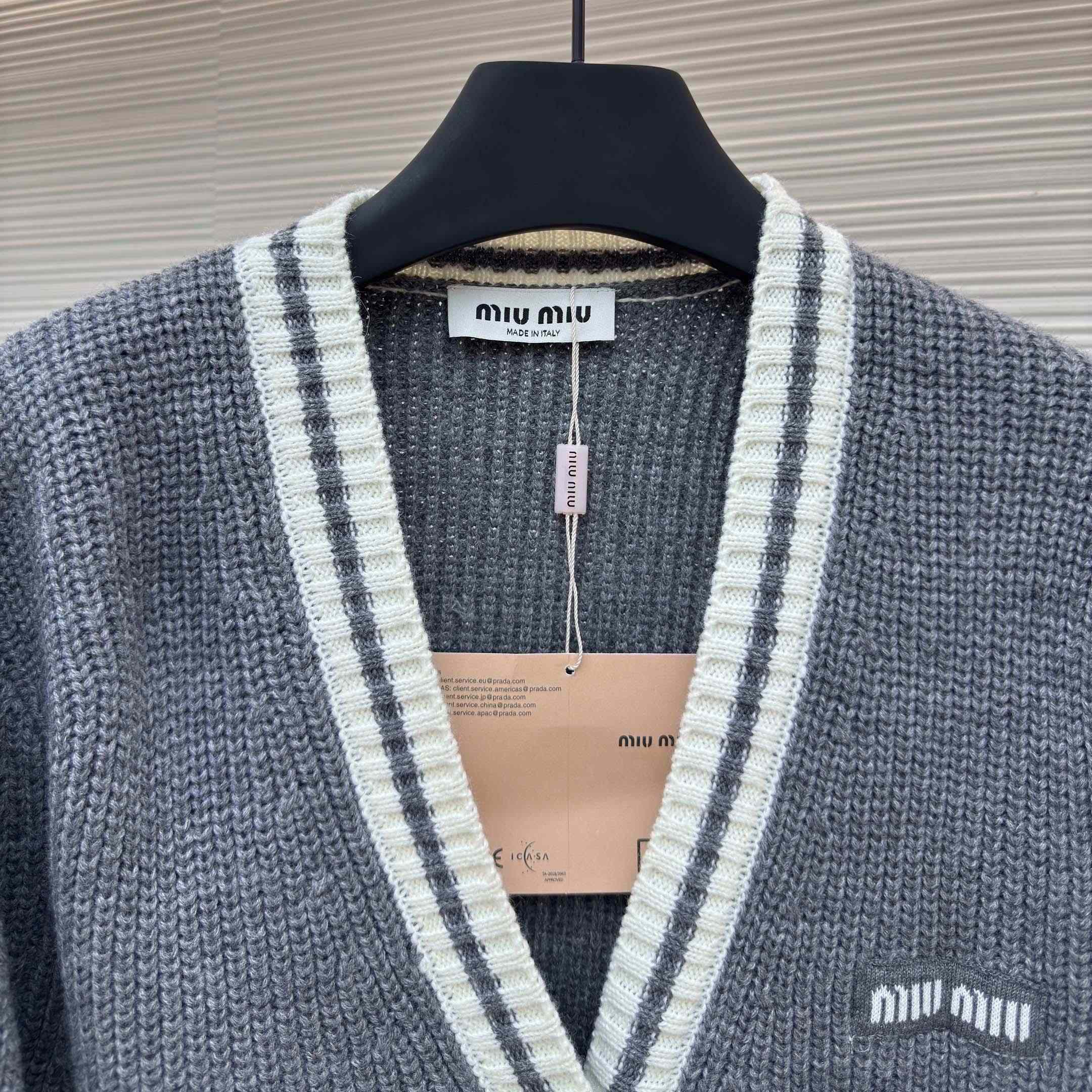 Miu Miu Ribbed Knit Wool And Cashmere Cardigan - DesignerGu