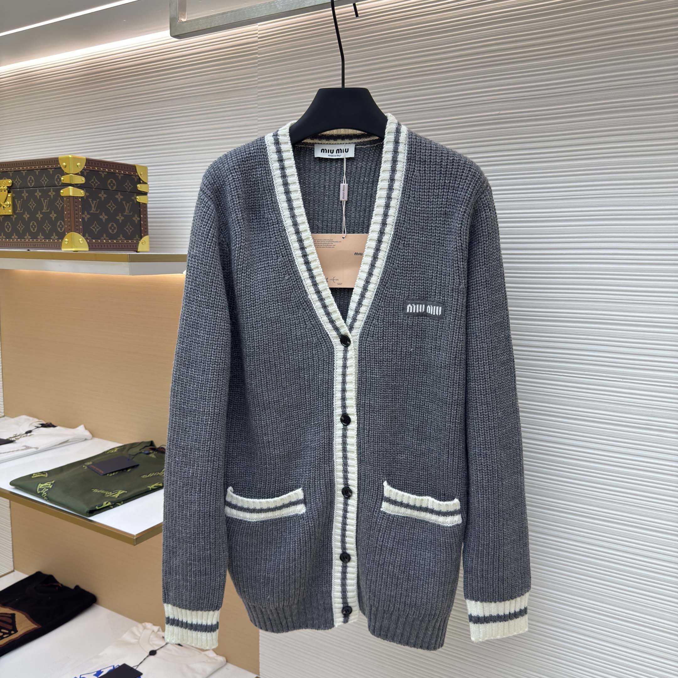 Miu Miu Ribbed Knit Wool And Cashmere Cardigan - DesignerGu