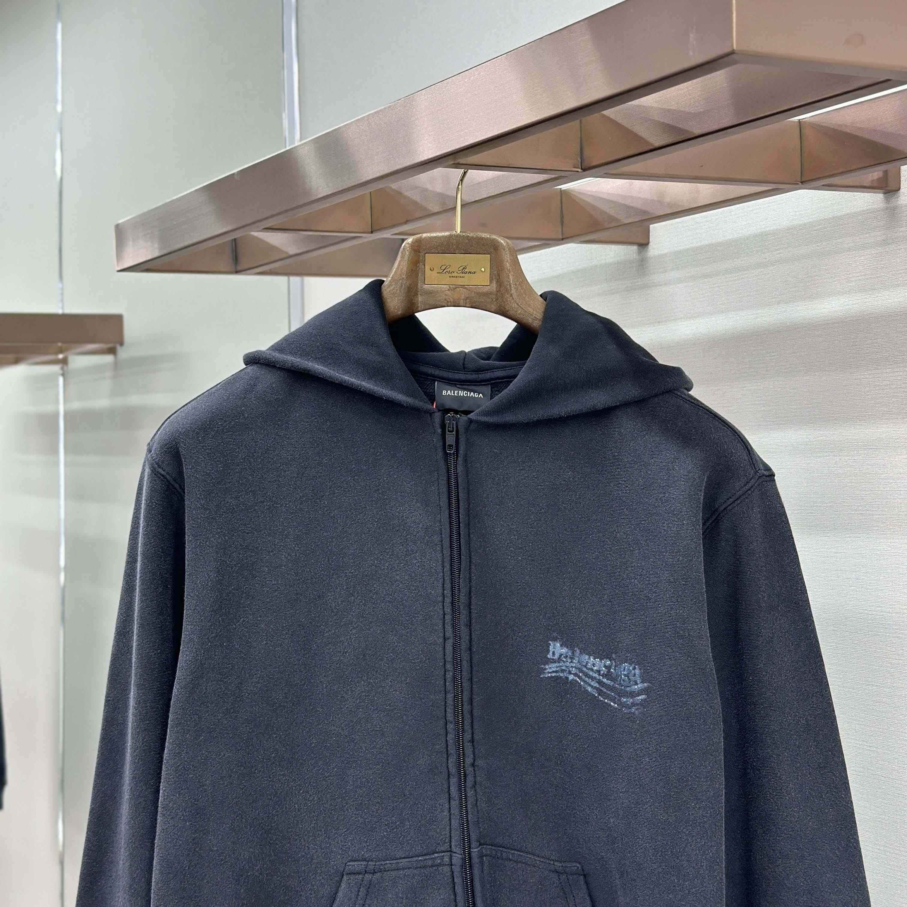 Balenciaga Washed Crayon Political Zip-Up Hoodie Regular Fit In Faded Black - DesignerGu